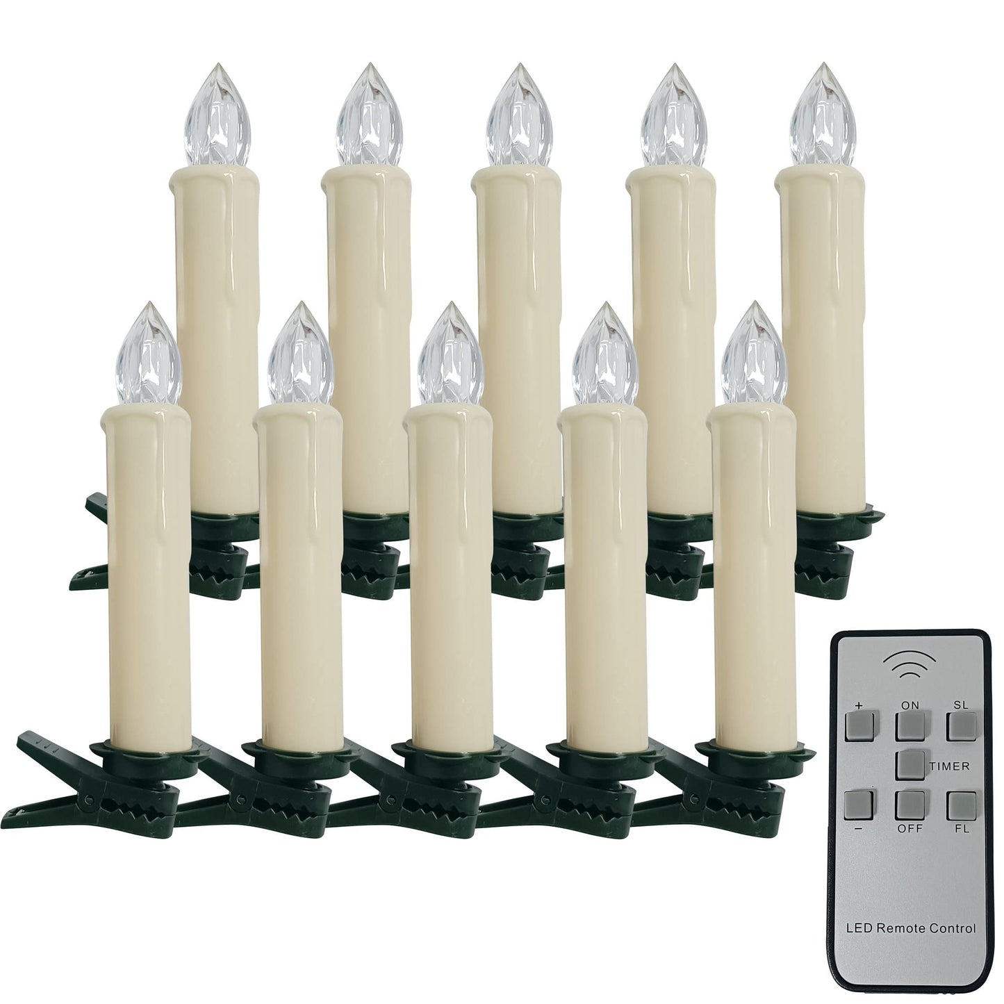 Flameless LED Taper Candles with Clips, 4” Battery Operated Window Candles with Remote Timer Mini LED Chandelier Candlesticks for Home Decor Wedding Church Party & Tree Lighting,10 Pack,Timer