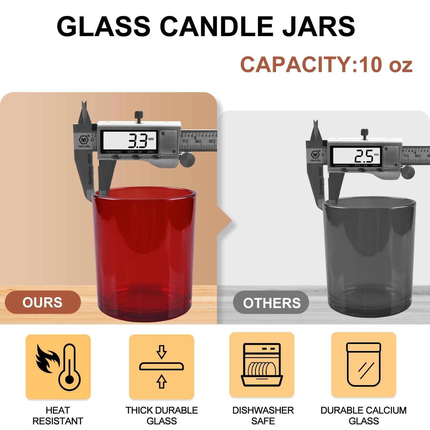 SHOWIN 10 OZ Thick Candle Jars for Making Candles 15 Pcs, Empty Jars with Wood Lids for Candle Making, Sample Container, Red