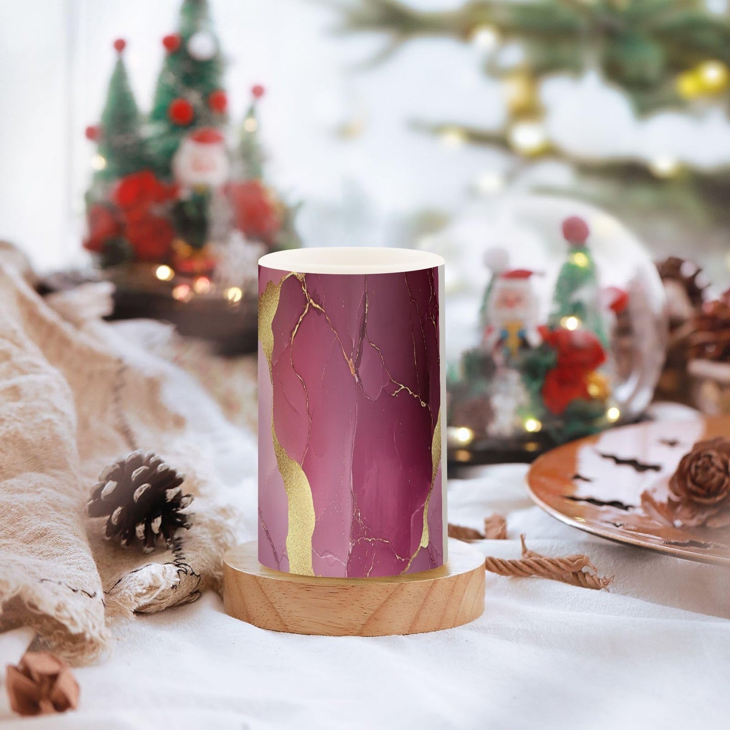 Zathe Flameless Candles Remote Led Flameless Candles for Table Marble Blush Burgundy