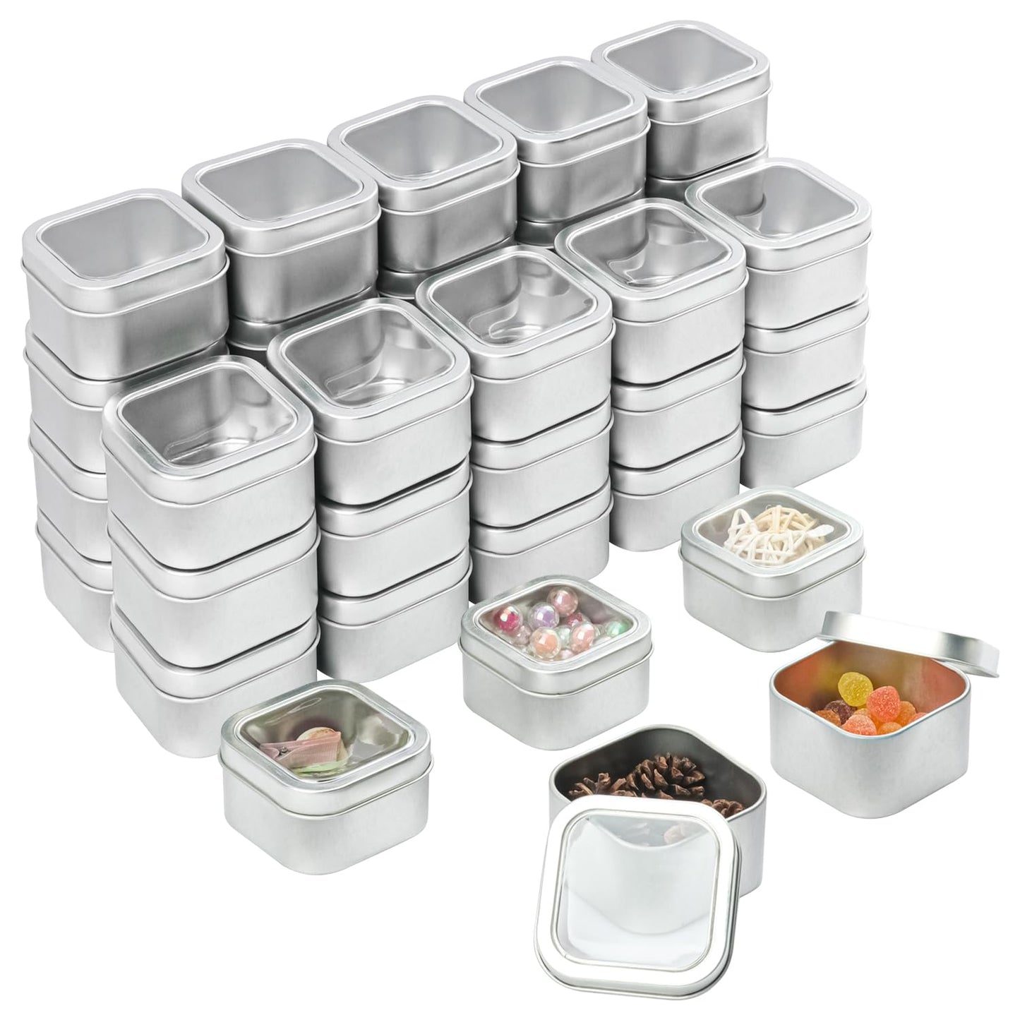 GENHAKON 40 Pack 4 oz Square Metal Tins, Square Candle Tins with Clear Window, Perfect for Candle Making, Gifts & DIY Projects
