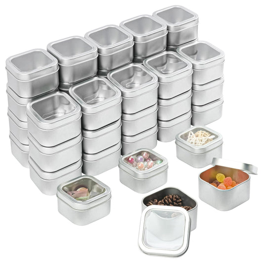 GENHAKON 40 Pack 4 oz Square Metal Tins, Square Candle Tins with Clear Window, Perfect for Candle Making, Gifts & DIY Projects