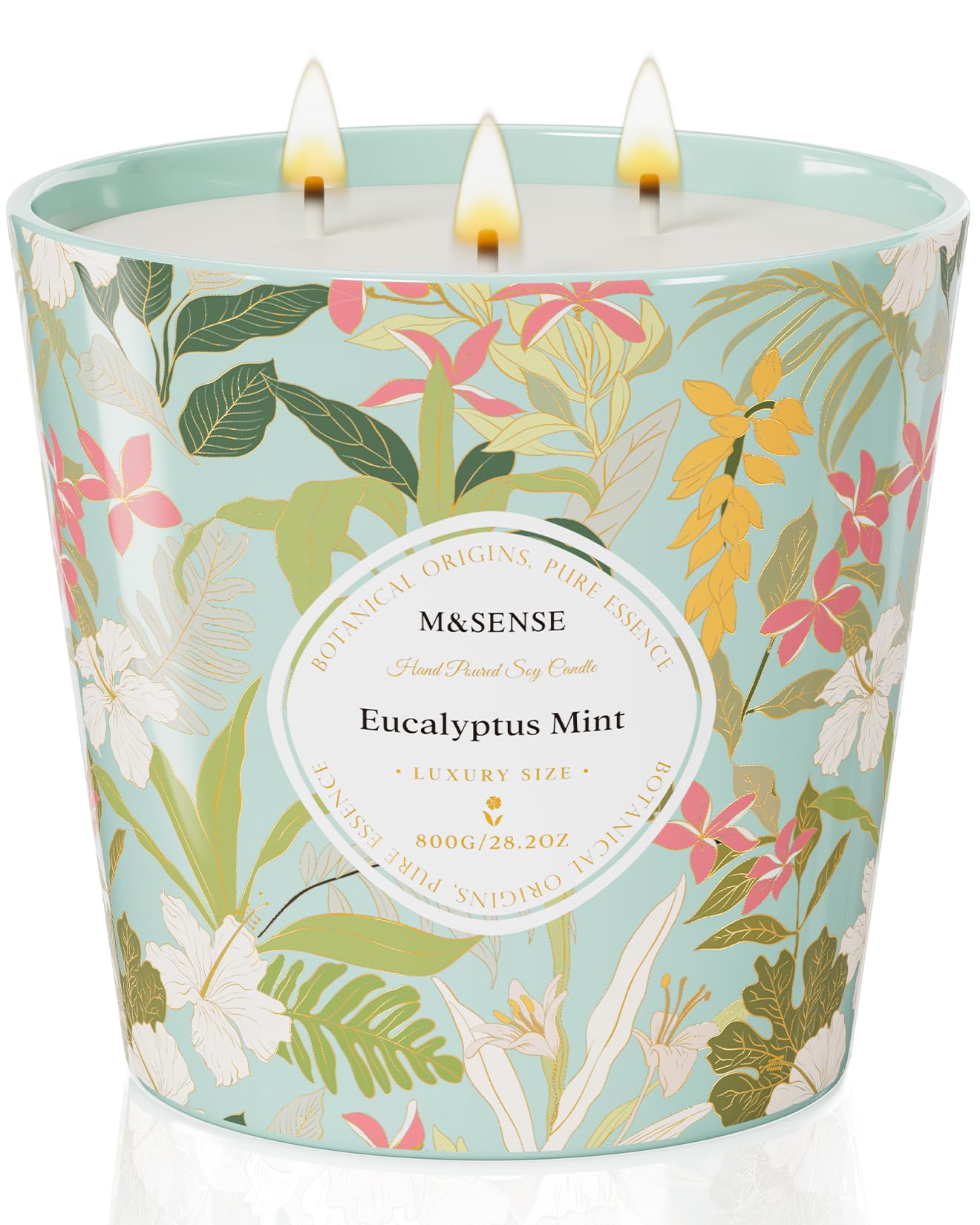 M&SENSE Eucalyptus & Mint Scented Candle, 28.2oz 3 Wick Natural Soy Wax Large Candles, Long Lasting Clean Slow Burning No Toxic Décor for Home Relaxation, Romantic Dates Gift-Giving