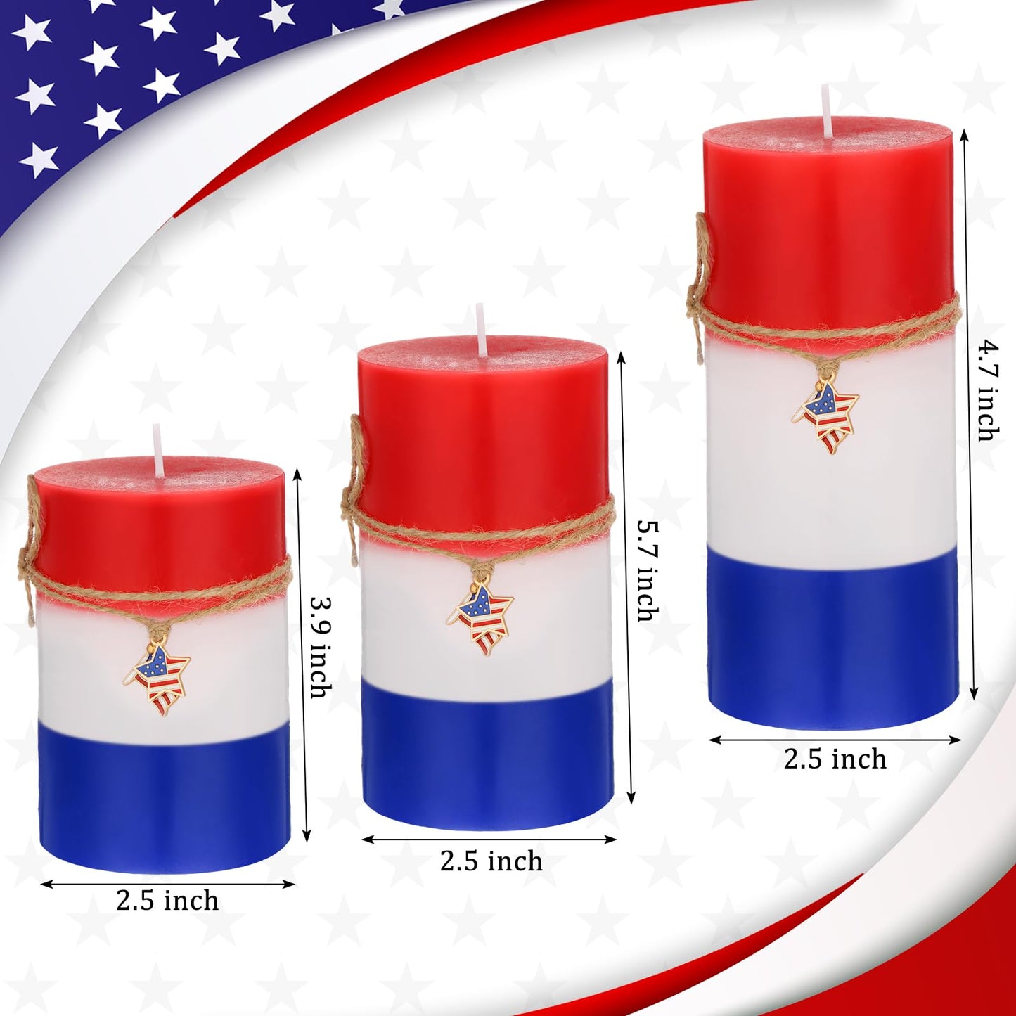 Conelist Set of 3 Red White Blue Pillar Candles 4th of July Patriotic Pillar Candles 250th Anniversary Memorial Day Gifts for Independence Day Party Decorations Table Home Decor