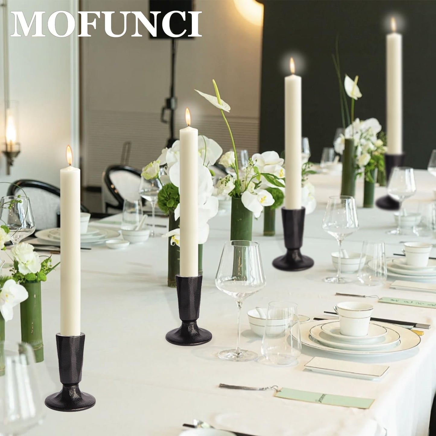 Mofunci Retro Iron Candlestick Holders Set of 2, Black Taper Candle Holders Heavy Weight, Perfect for Dining, Wedding, Party, Halloween Decor