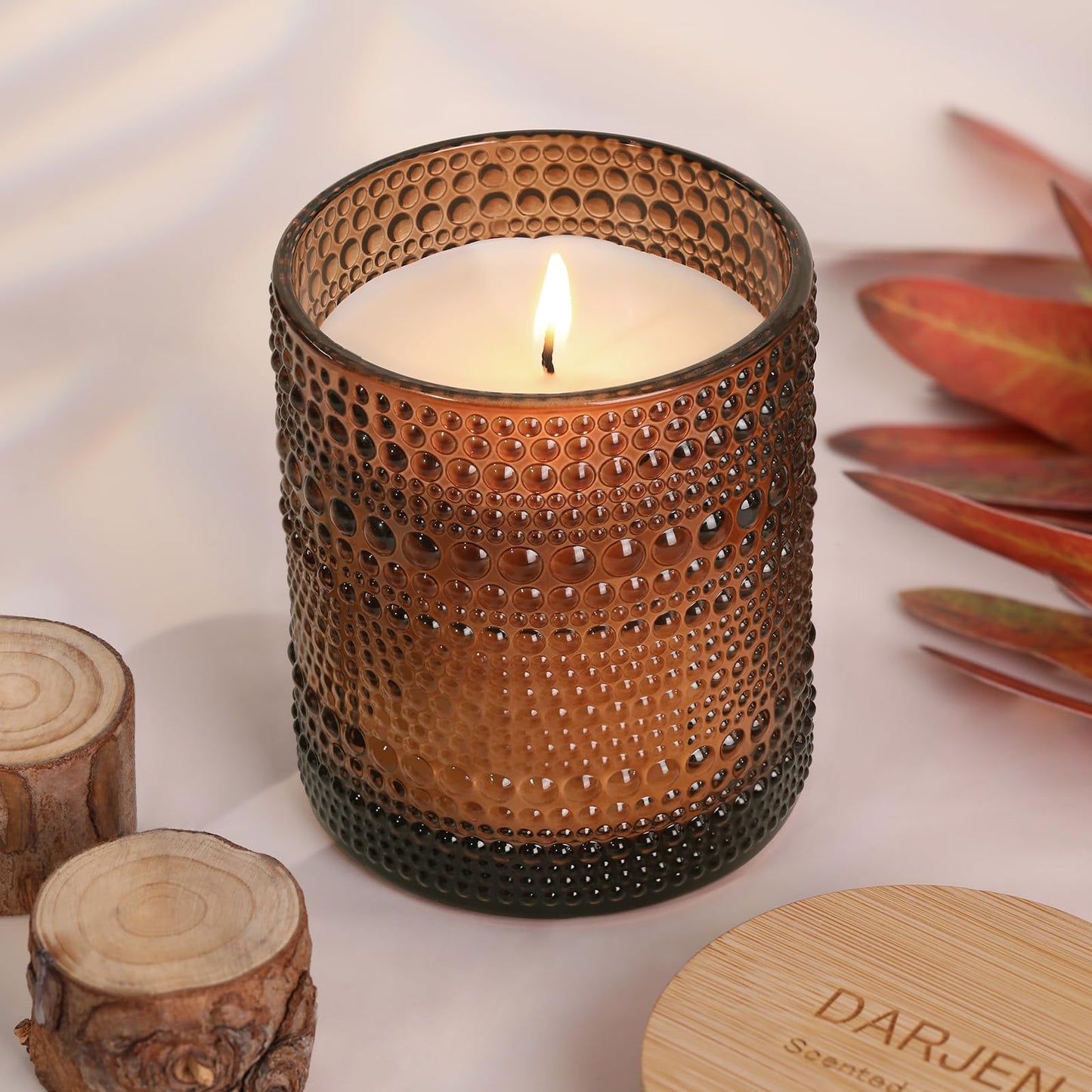 DARJEN Sandalwood Candles for Home- 10oz 68H Natural Soy Wax Aromatherapy Jar Candle with Strong Scent, Decorative Aesthetic Candles for Home Office, Evening Wind-Down, Luxury Gift for Man Cave