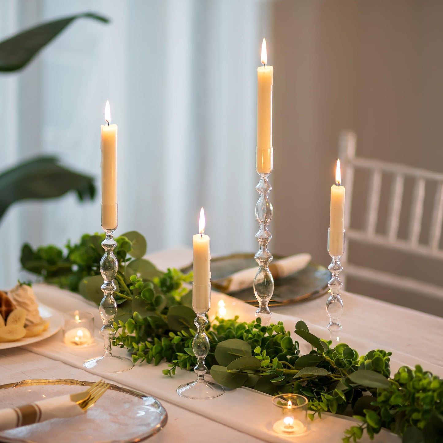 Glasseam Glass Candle Holders for Candlesticks: Clear Taper Candle Holders Set of 4 Modern Candle Stick Holder Tall Candle Holders for Table Centerpiece Wedding Party Dining Room Home Decor