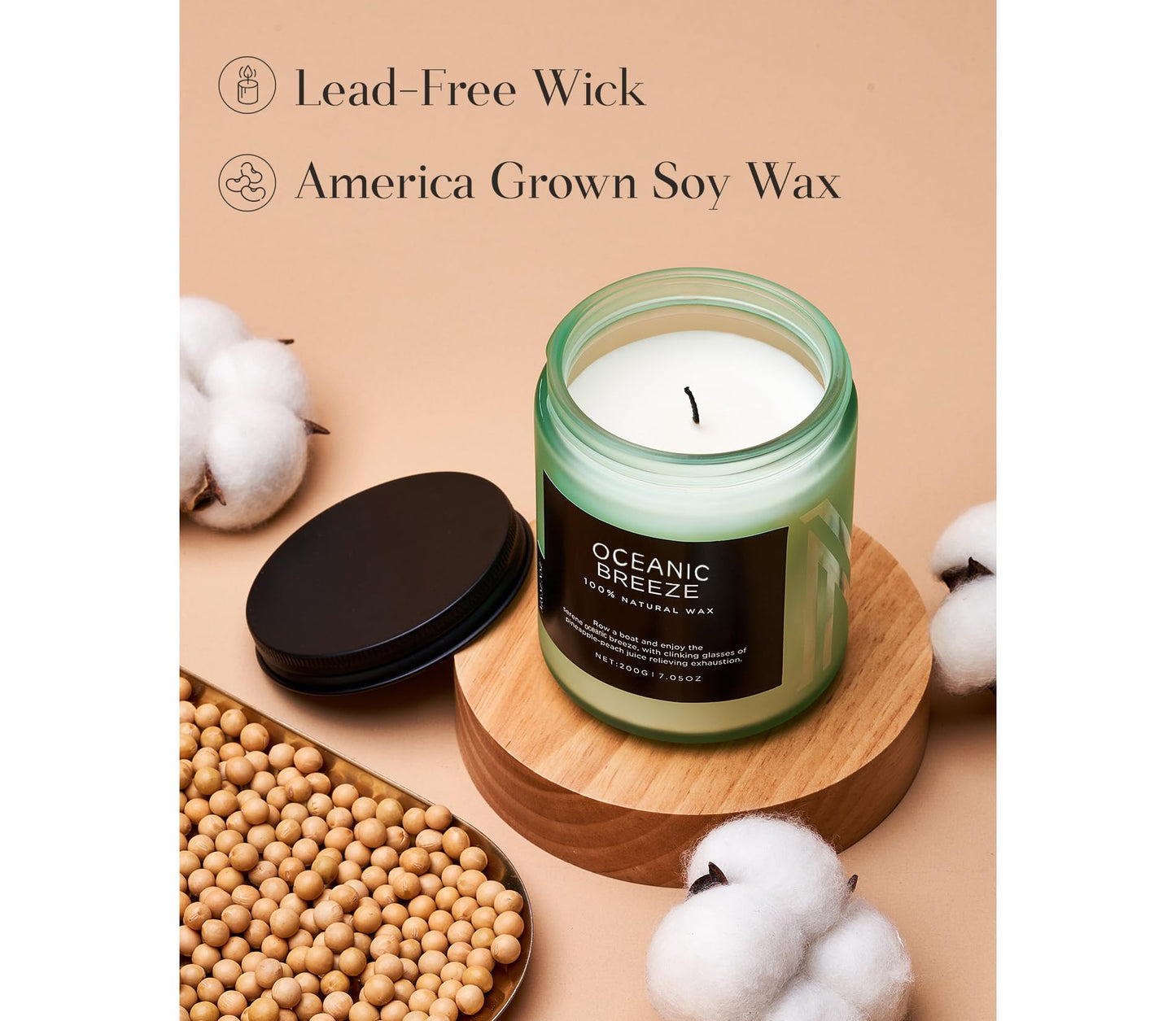 M&SENSE Oceanic Breeze Home Scented Candles, 7.05oz Natural Soy Wax, 50-Hour Slow Burning, Non Toxic Organic Candle, Aromatherapy Fragrance for Stress Relief, Housewarming Gifts for Women/Men