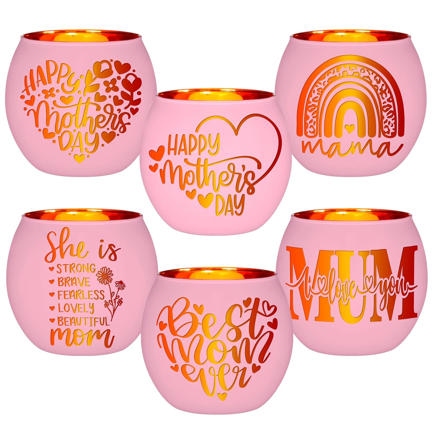 FoldTier 6 Pcs Best Mom Ever Gifts Candle Holders Rainbow Love Mum Home Decor for Candle Pink Mama Tealight Votive Holder for Birthday Party Centerpiece Mother's Gift for Birthday, Anniversary, Thanks