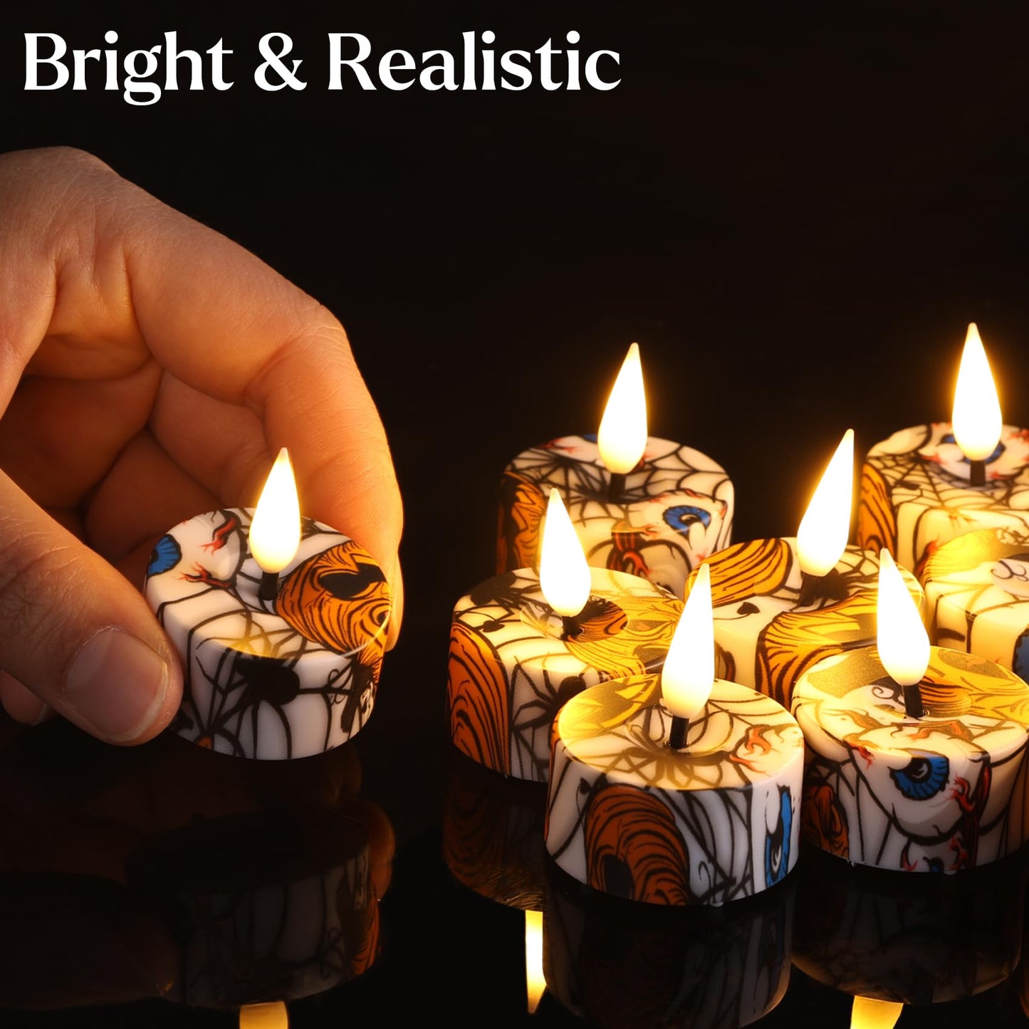 Eywamage Flameless LED Tealights with Remote Set of 12, Cool Pattern Battery Tea Votive Candles Holiday Gift
