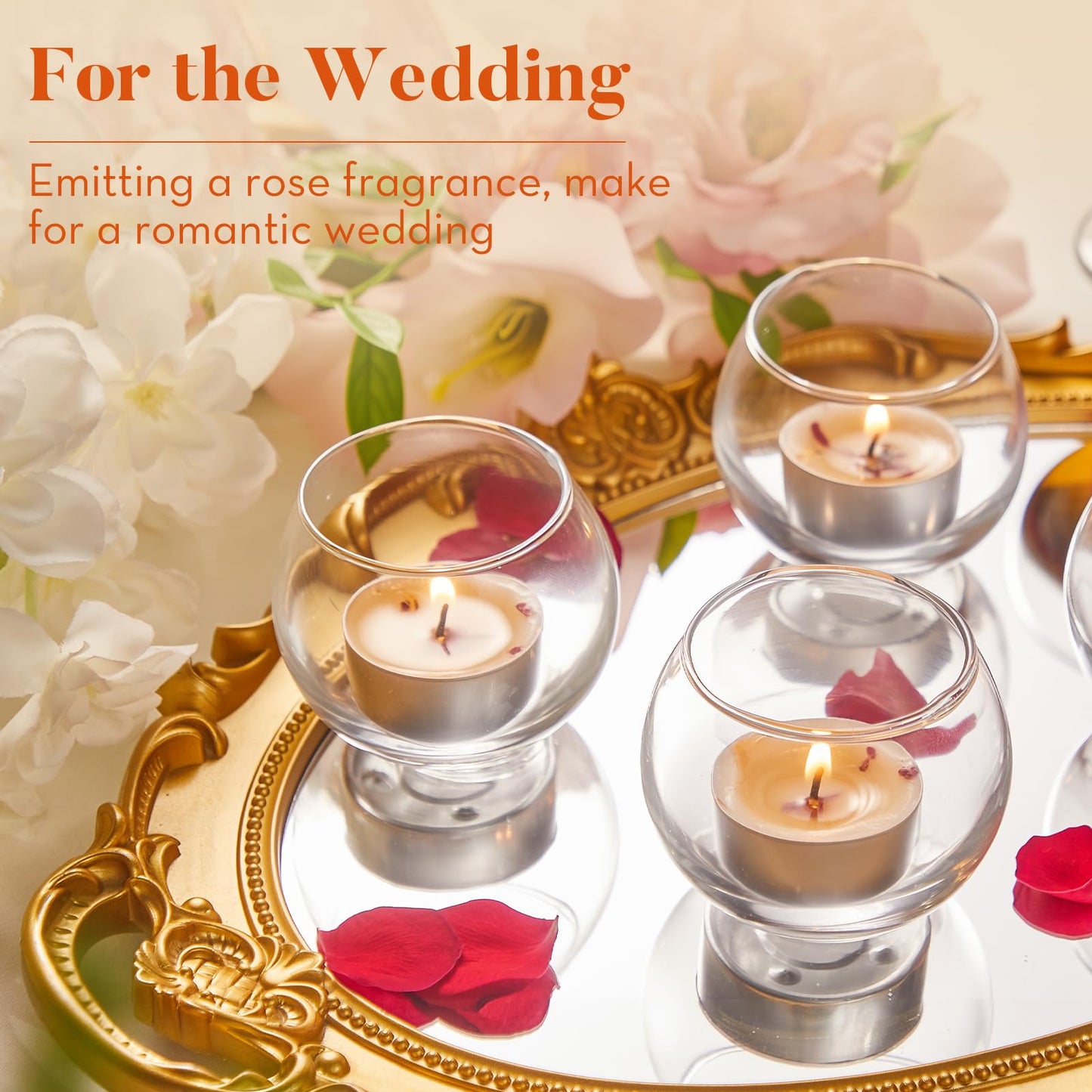 Crenovo Rose Scented Tealight Candles 16 Pcs, 6-7 Hours Soy Tea Lights Candles with Dried Flower Petals, Non-Toxic Smokeless Small Candles Bulk for Weddings, Home Decor, Spa