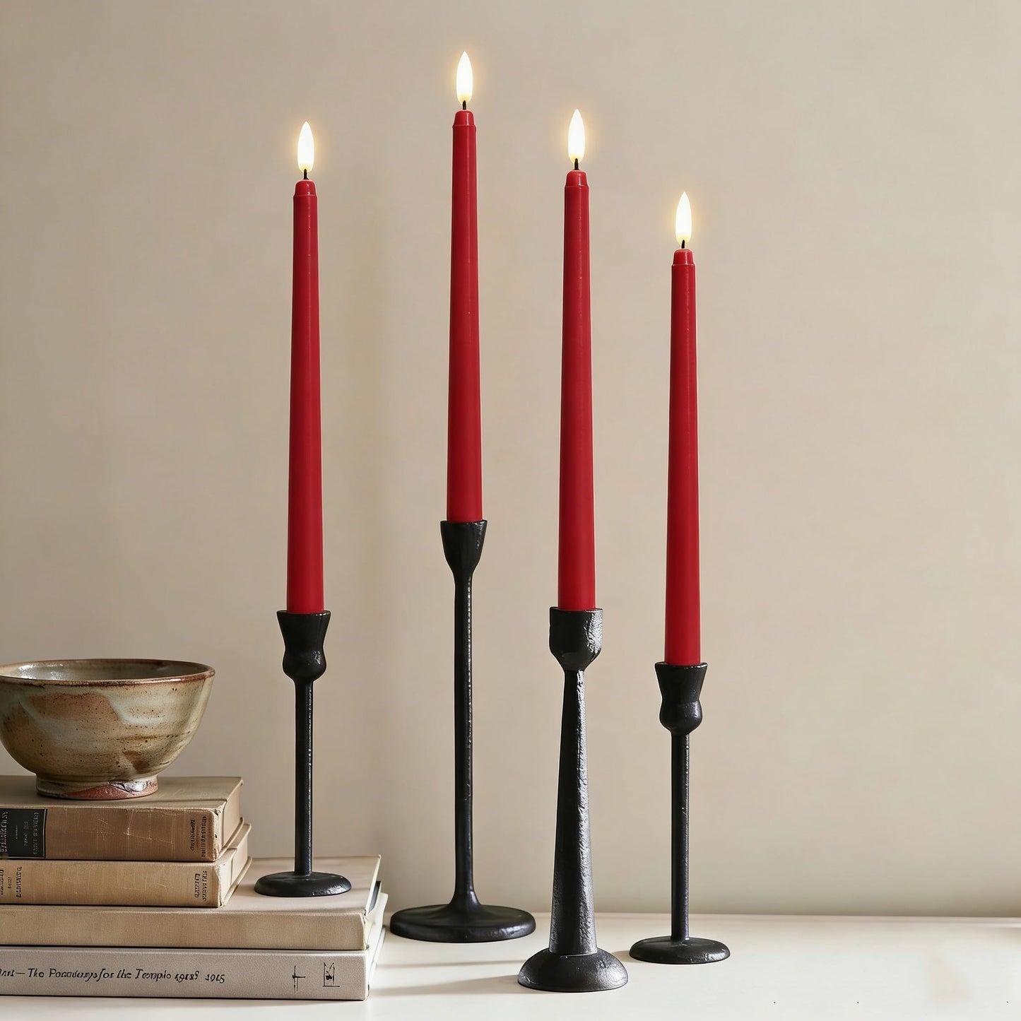 Ni-JASW Red Flameless Taper Candles with Remote, Battery Powered LED Candlesticks Flickering Set of 4