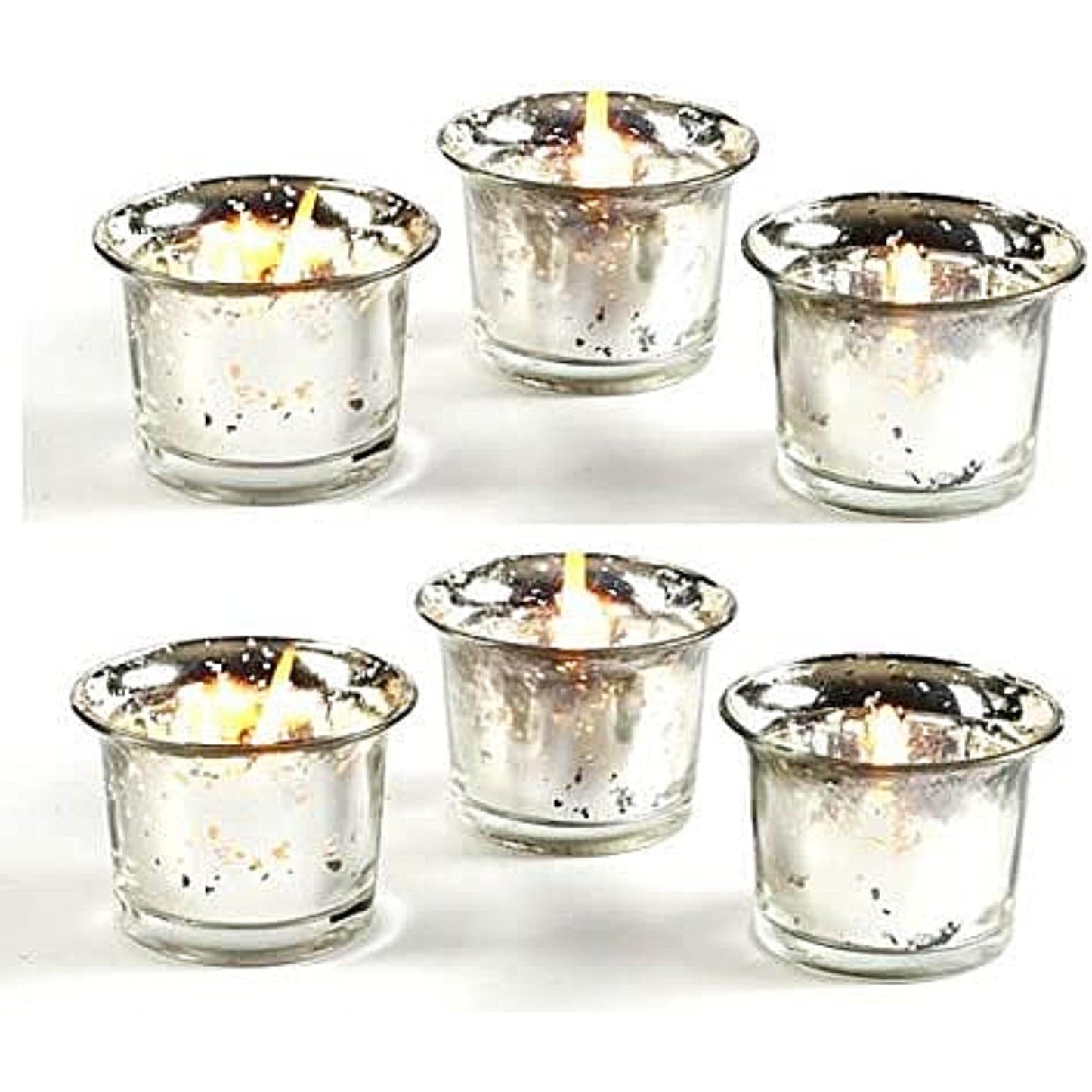 Hosley Set of 24 Metallic/Antique Finish Glass Candle Tealight Holders. Ideal Gift for Wedding Bridal Party Reiki LED Votive Tea Light Gardens O4 (Antique Silver)