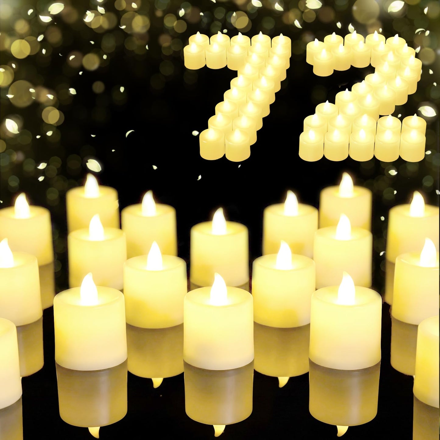 Coume 72 Pack Flameless Tea Light Candle Wedding Flameless Flickering LED Battery Operated Candle for Sweetest Day Anniversary Romantic Night Honeymoon Table Decor(Warmer)