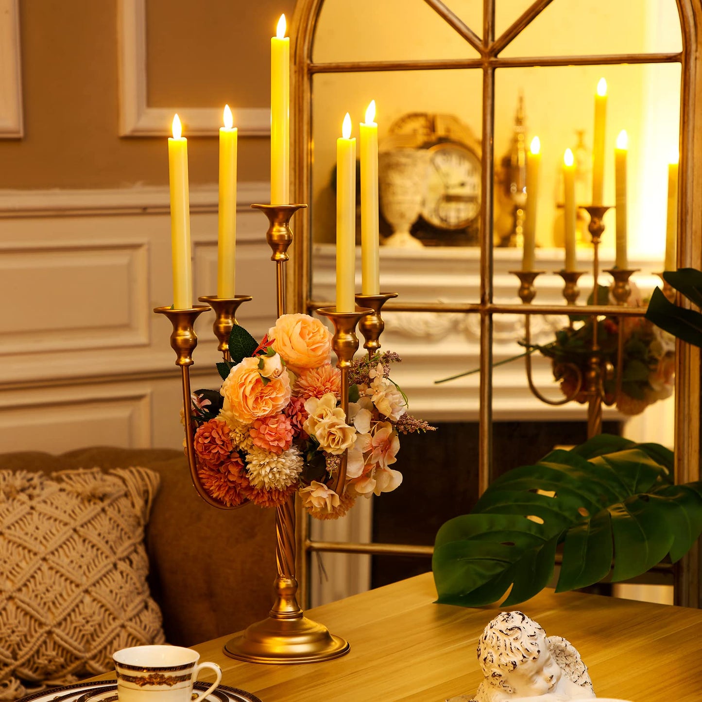 Rtteri 6 Pcs Gold Candelabra Candlestick Holder Metal Candle Stand Candelabra for Taper Candles Table Centerpieces Wedding Christmas Holiday Birthday Party (9.45 x 9.45 x 19.7 Inch,5 Arm)