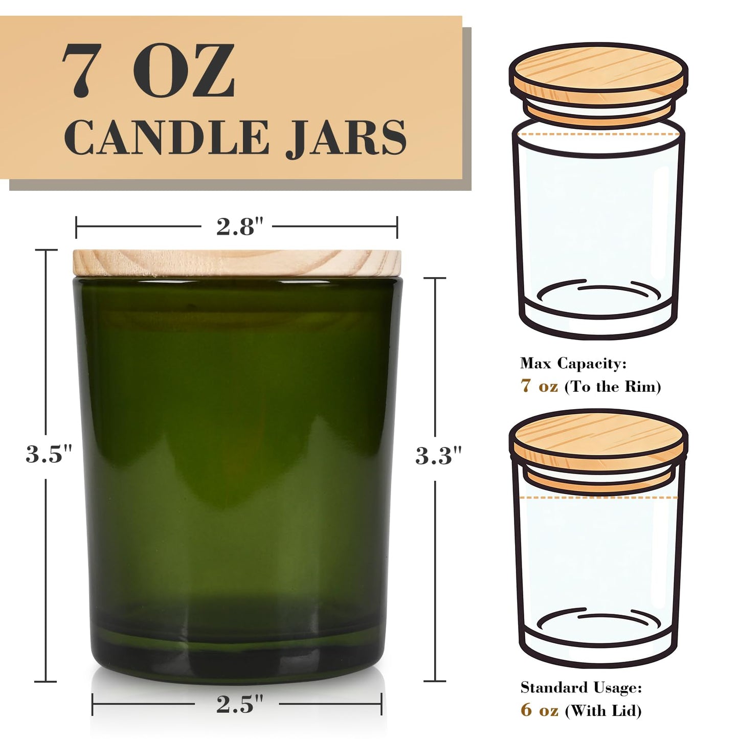 COYACOOL 12PCS Candle Jars for Making Candles, 7 oz Thick Empty Glass Candle Making Jars with Bamboo Lids, in Bulk, Clear Green