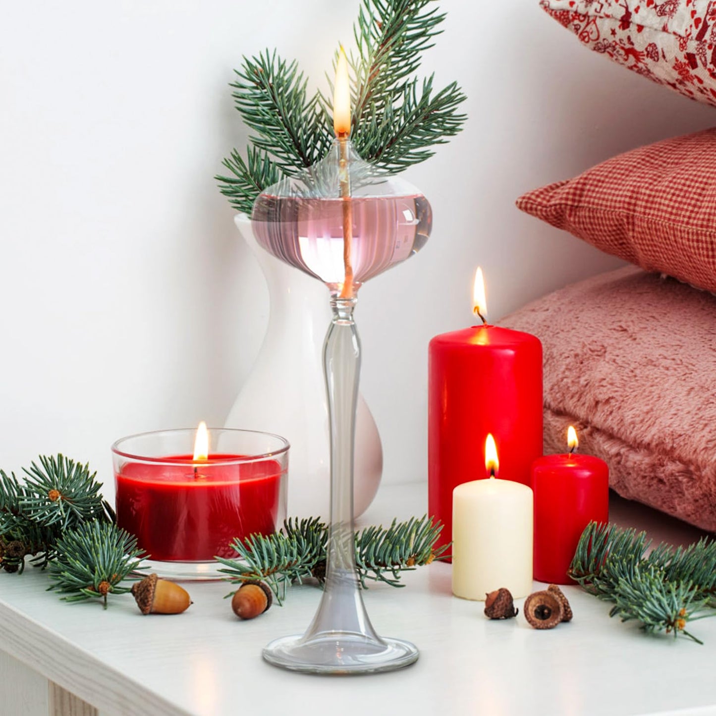Miniature Glass Oil Lamp with Handle - Refillable Kerosene Wick Lantern for Indoor Use and Home Party