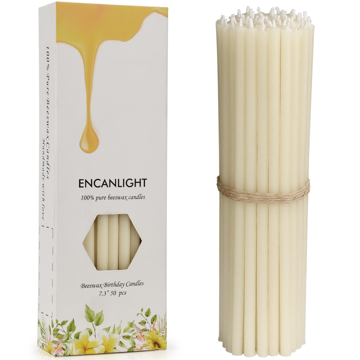 7.3 Inch Natural Pure Beeswax Prayer Candles, 50 Pack Dripless Smokeless, Unscented Devotional Candles for Church, Hanukkah, Christmas, Yoga, Rituals & Daily Prayer