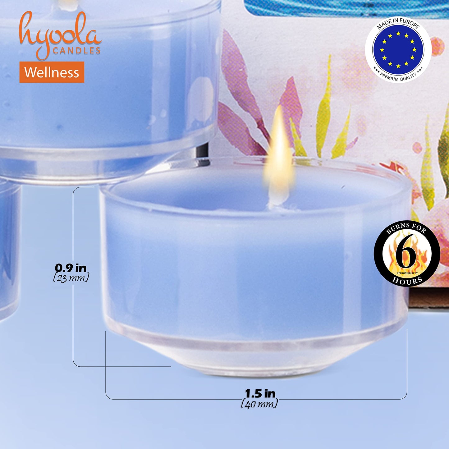HYOOLA Scented Tealight Candles - Clear Cup - Wellness Tealight Candles Scented - 6 Hour Burn Time - 15 Pack - European Made