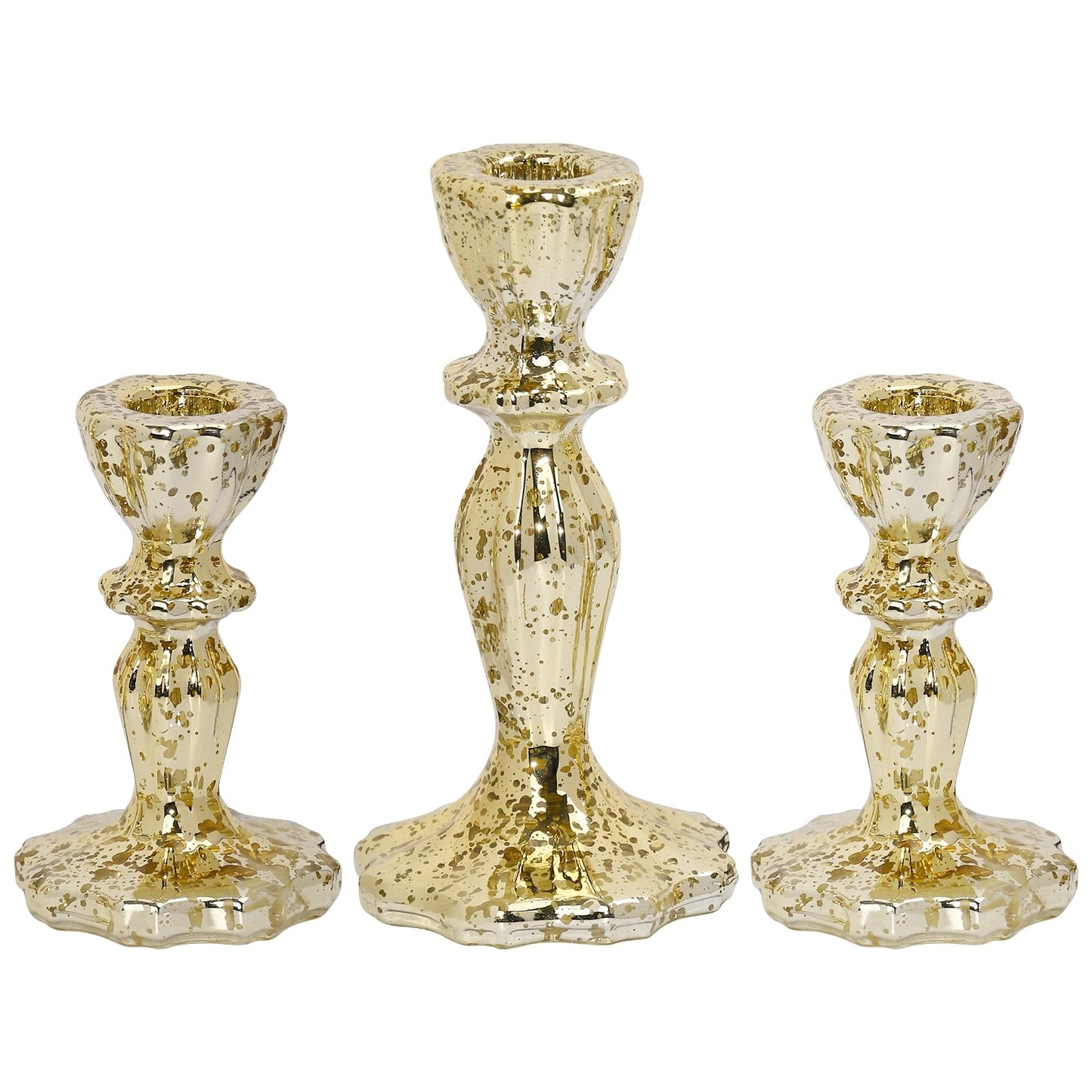 CHOCSTAY Candlestick Holders Set of 3, Gold Glass Mercury Candle Holders for Candlesticks, Table Centerpiece, Home Decor, Wedding, Birthday, Party, Christmas