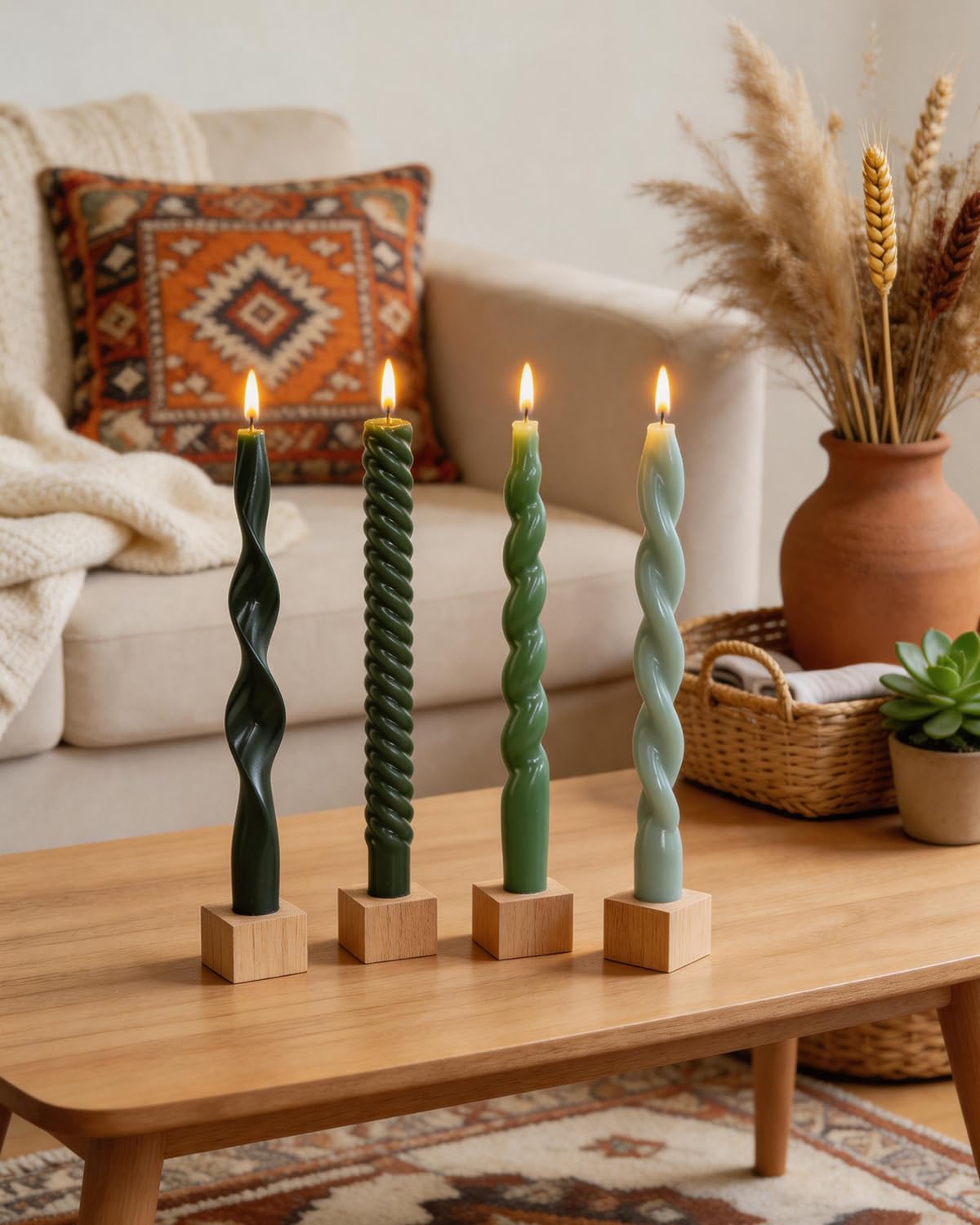 10 Inch Green Taper Candles-Spiral Tapered Candle Smokeless Unscented Candlestick Long Slow Burning 8 Hours Tall Sticks for Christmas Wedding Dinner Parties-4Pack