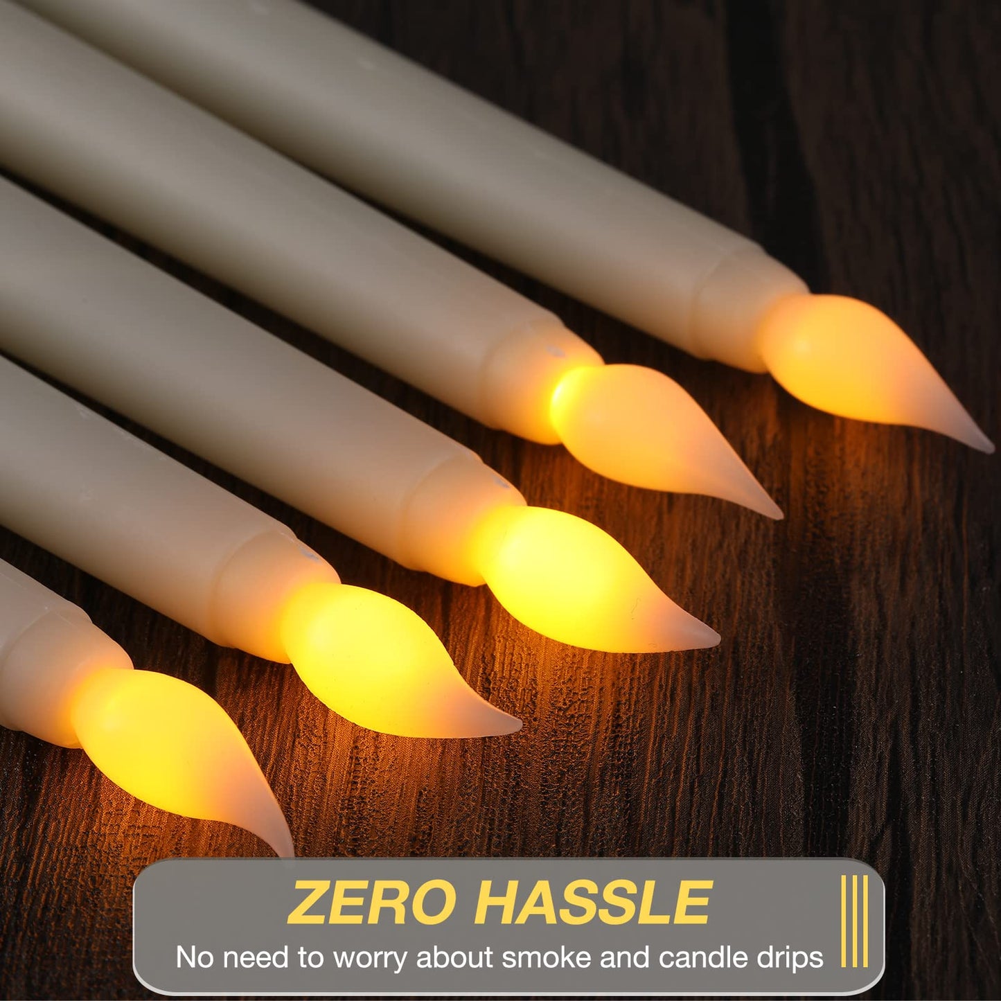 Tuanse 24 Pack Flameless Flicker Taper Candles Bulk with Remote and Timer, Battery Operated LED Warm White Taper Candles Light for Home Wedding Decoration Gifts (Beige,11 Inch)