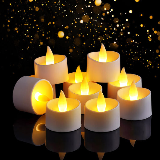 Eloer Dual-Flame Flickering Flameless LED Tealight Candles, Battery Operated Tea Lights with Warm Yellow Glow, 200+ Hour Long-Lasting Fake Candles for Home Wedding Votive Decor (White, 12 Pack)