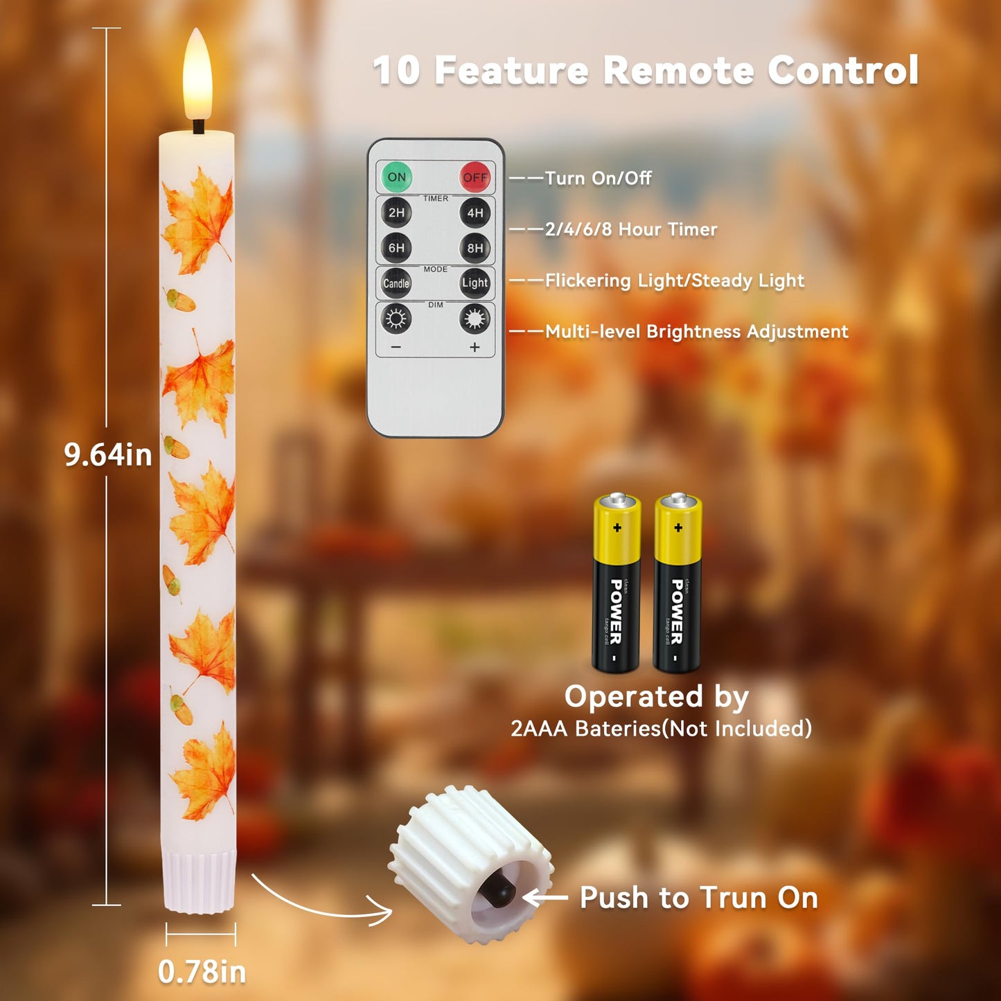 SEHNSY Fall Flameless Taper Candles with Remote, Real Wax Maple Leaf & Acorn Battery Operated Candles,Autumn Led Candlesticks for Fall, Harvest, Thanksgiving, Halloween Decorations for Home Party