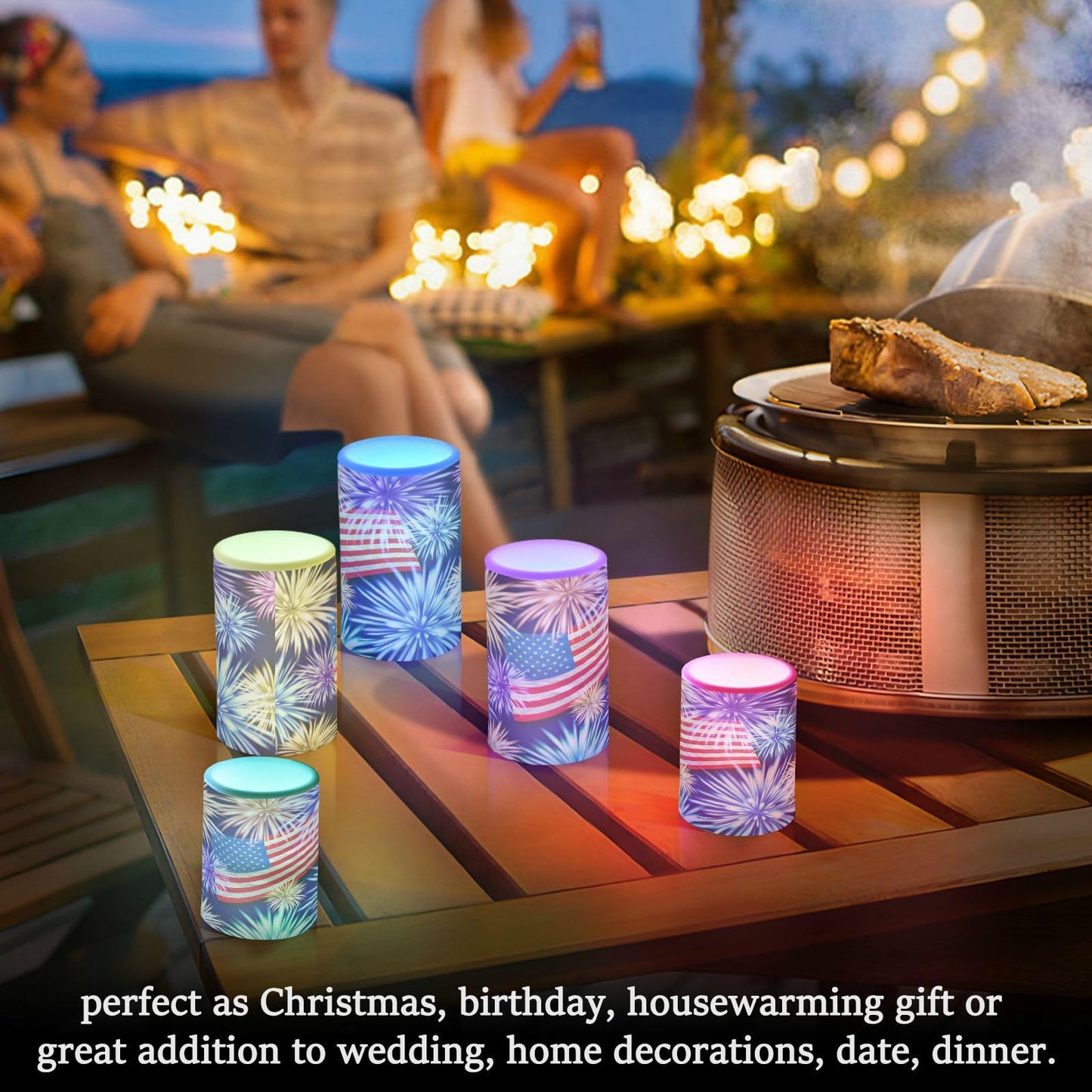 Eionryn American Flag Fireworks Flameless Candles Memorial Day Patriotic 4th Of July Battery Operated LED Candles with Remote Timer Electric Candles for Home Party Decor 2pcs