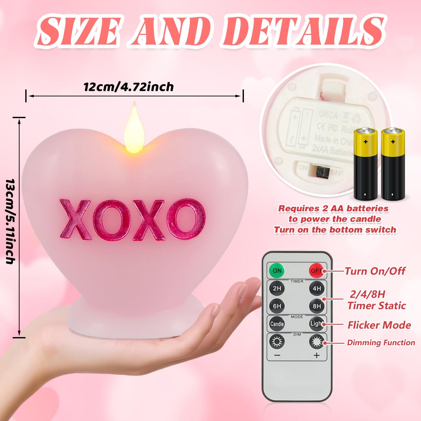 Sariiraw Valentine Heart Shaped Flameless Candle with Remote & Timer - Romantic LED Mood Light, Battery Operated for Valentine's Day, Anniversary & Home Decor (Pink)