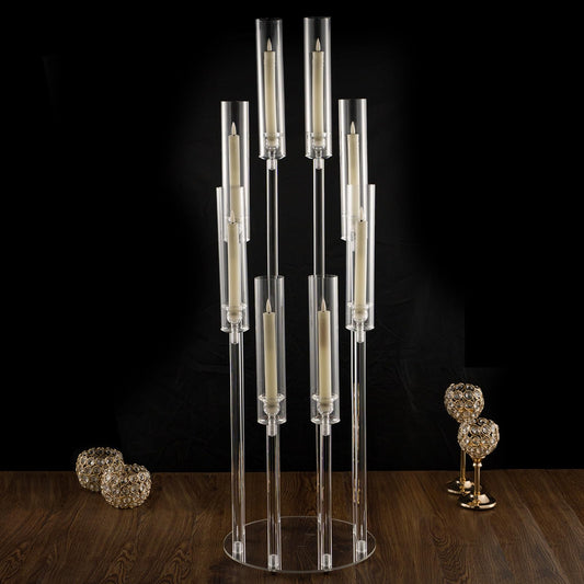 VINCIGANT 8 Arms Clear Candlesticks Holder for Wedding Decorations,Tall Arcylic Candelabra Candle Holder with Shade for Valentines Day Events Party Table Centerpiece,Fit LED Candles