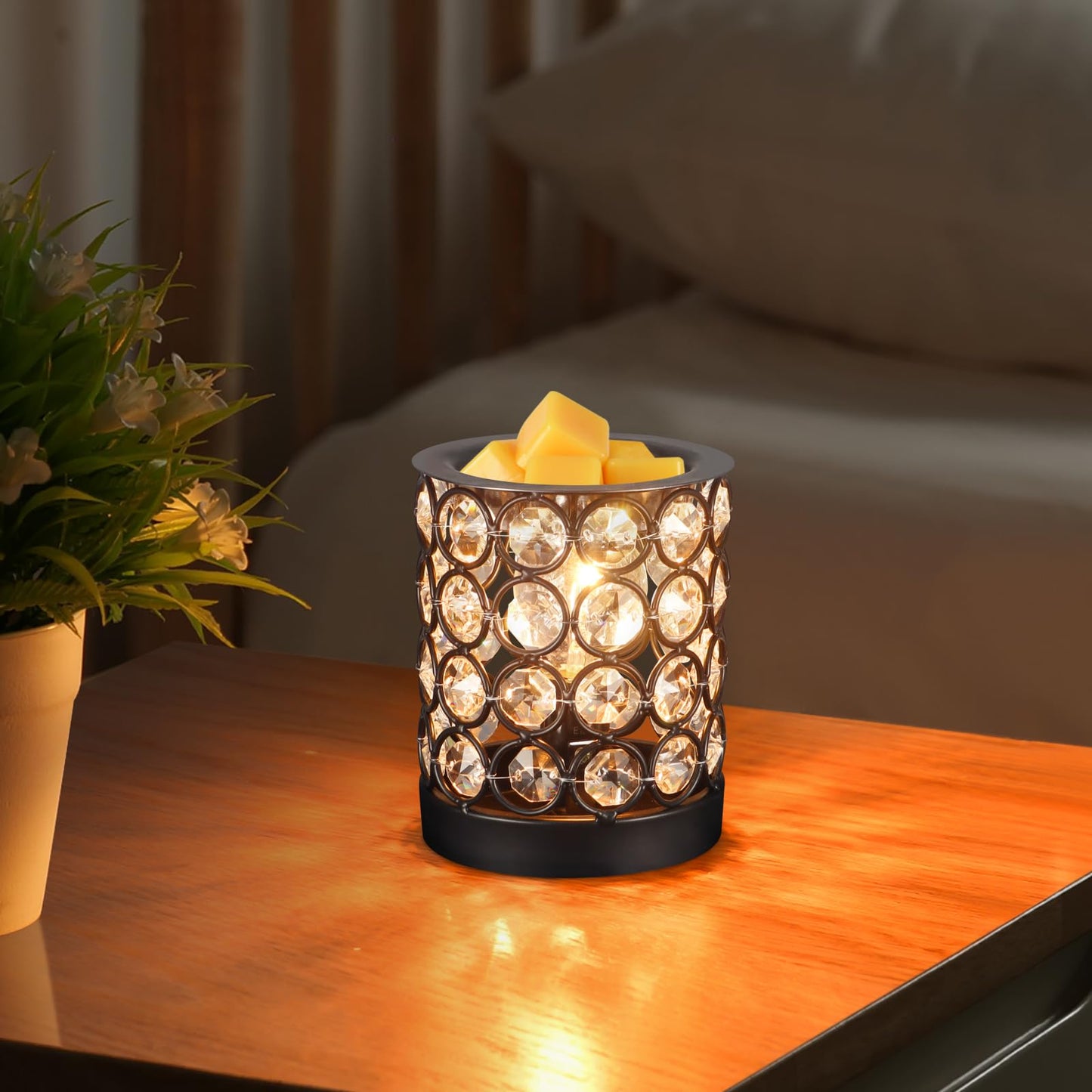 Crystal Wax Melt Warmer Candle Wax Warmer for Scented Wax 2 in 1 Wax Melts Fragrance Warmer Wax Cubes Melter Home Office Deco Night Light Valentines Day Birthday Gifts for Women Mom Girl(01-Black)