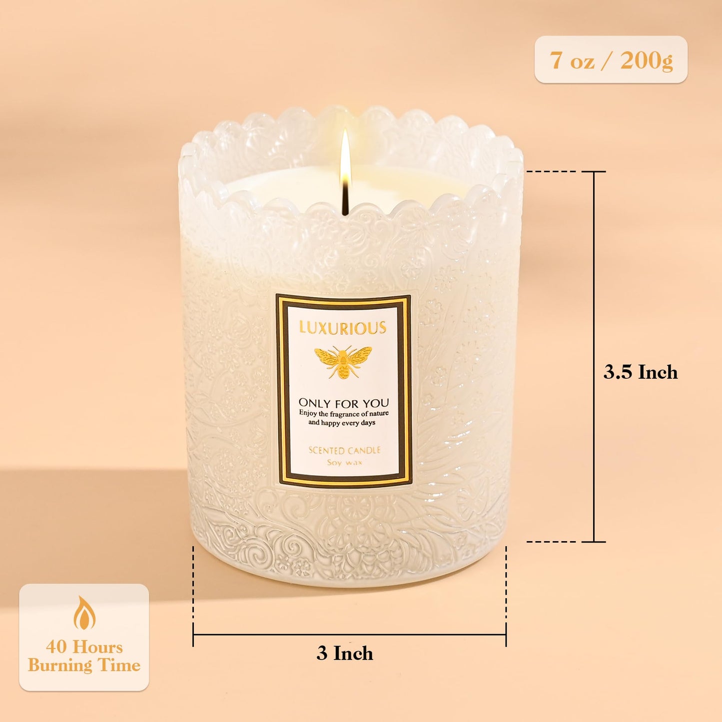 Gardenia Scented Candle, Candles for Home Scented, Gardenia Candle, Luxury Jar Candle for Women, Candles Gifts for Women, Natural Soy Wax, 7 oz 40 Hours