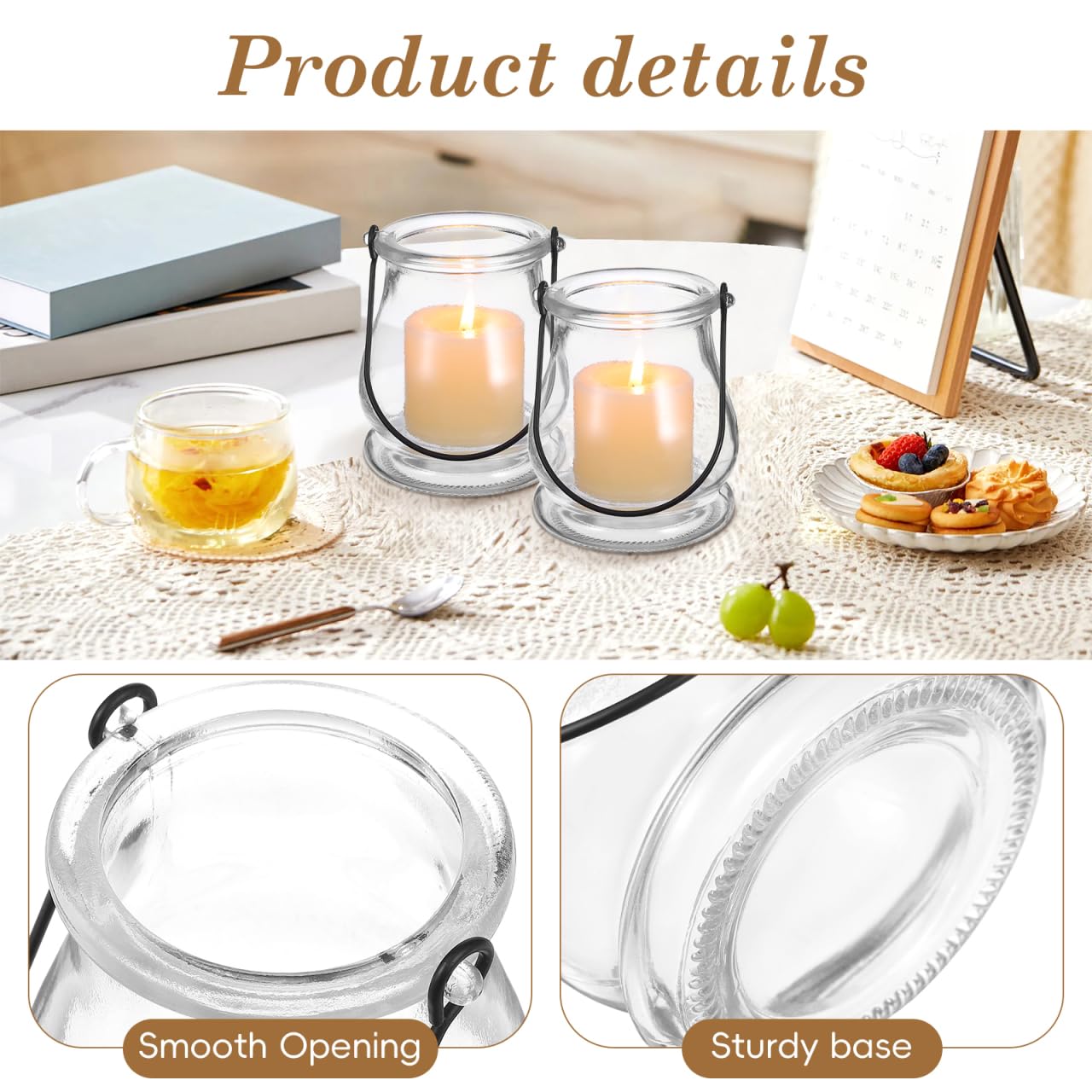 Cabilock 8PCS Hanging Candle Holder, Clear Glass Tealights Candle Holder with Handle, Decorative Succulent Vase Hanger Air Plants Terrariums for Christmas Festival Party Wedding Indoor Outdoor Decor