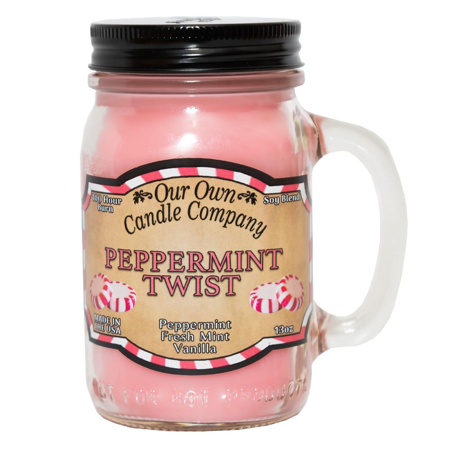 Our Own Candle Company, Peppermint Twist Scented Mason Jar Candle, 100 Hour Burn Time, 13 Ounces