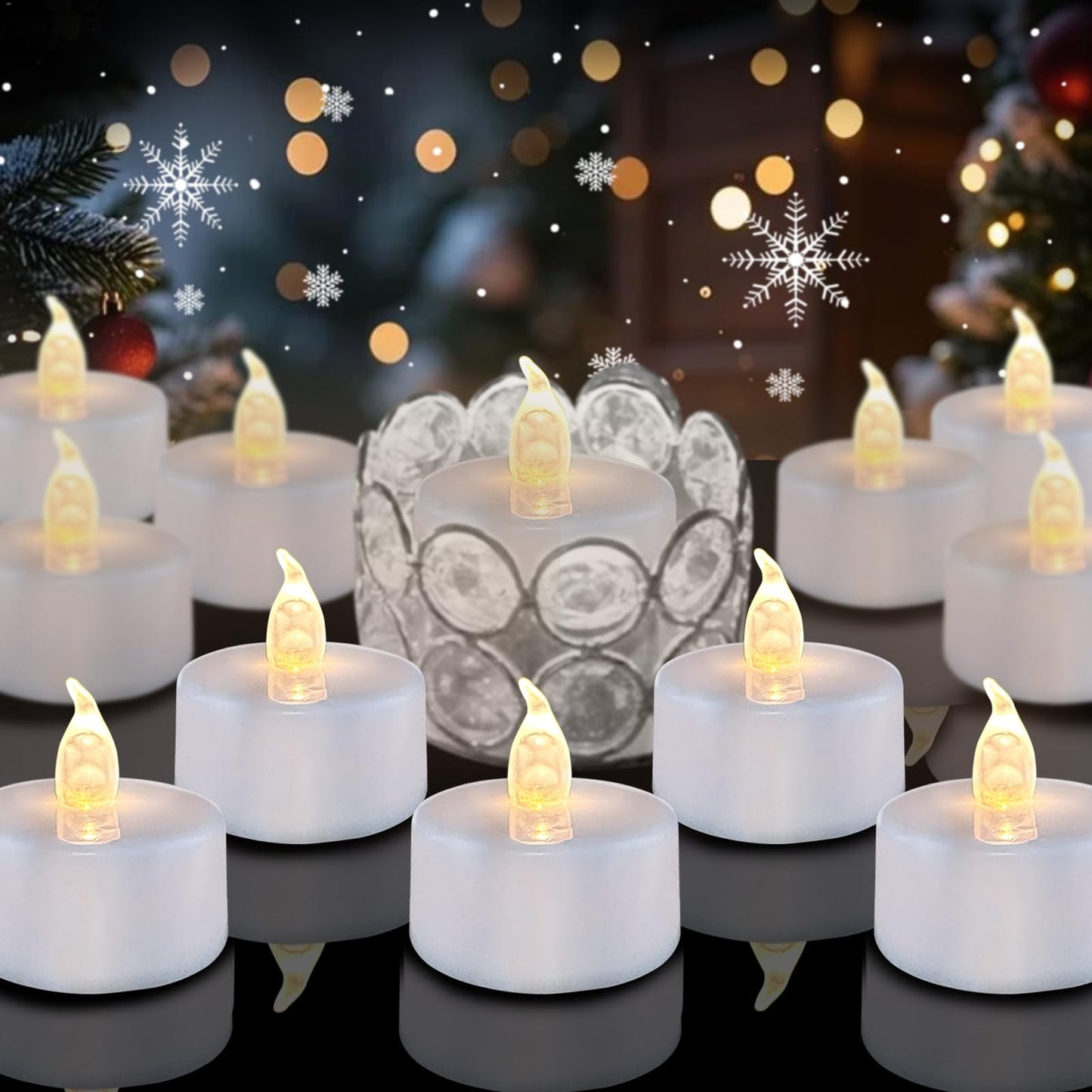 Eloer Tea Lights Flameless Candles, 50 Pack Warm White Battery Operated Flickering Candles 200+ Hours Ideal for Home Decoration Outdoor Wedding Parties (50pack Warm White)