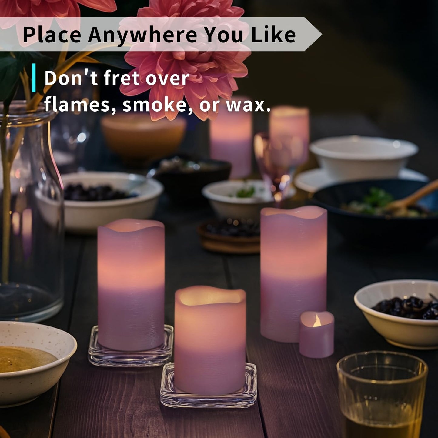 FURORA LIGHTING Purple Flameless Candles - Real Wax, Adjustable Brightness, Remote & Timer - 4 Pillars (3x4, 3x6) and 4 Votives, 8-Pack, Battery Operated