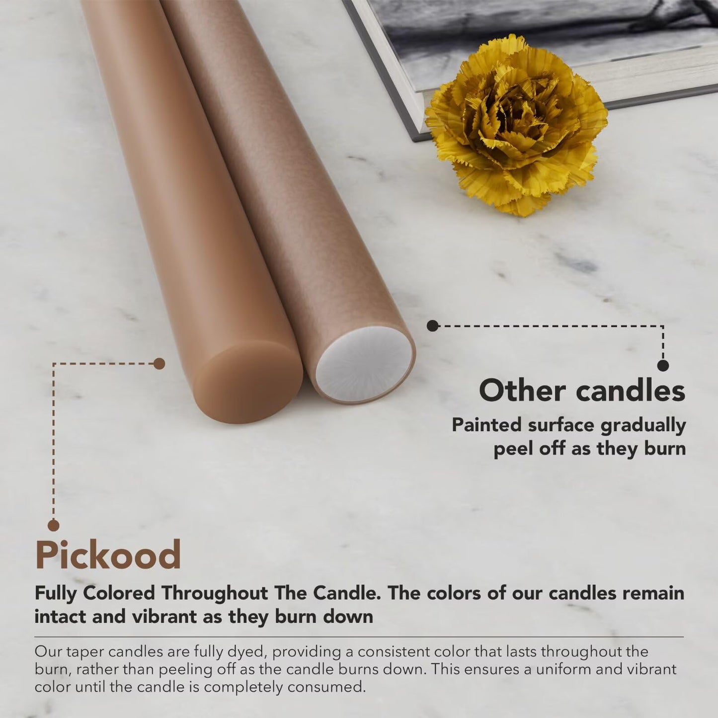 Pickood 12-Inch Tall Dripless Taper Candles Set of 4 - Taupe Tapered Candles, Perfect for Spring - Smokeless, Unscented, Long Burning - Hand Poured, Colored Tall Candlesticks - Gray