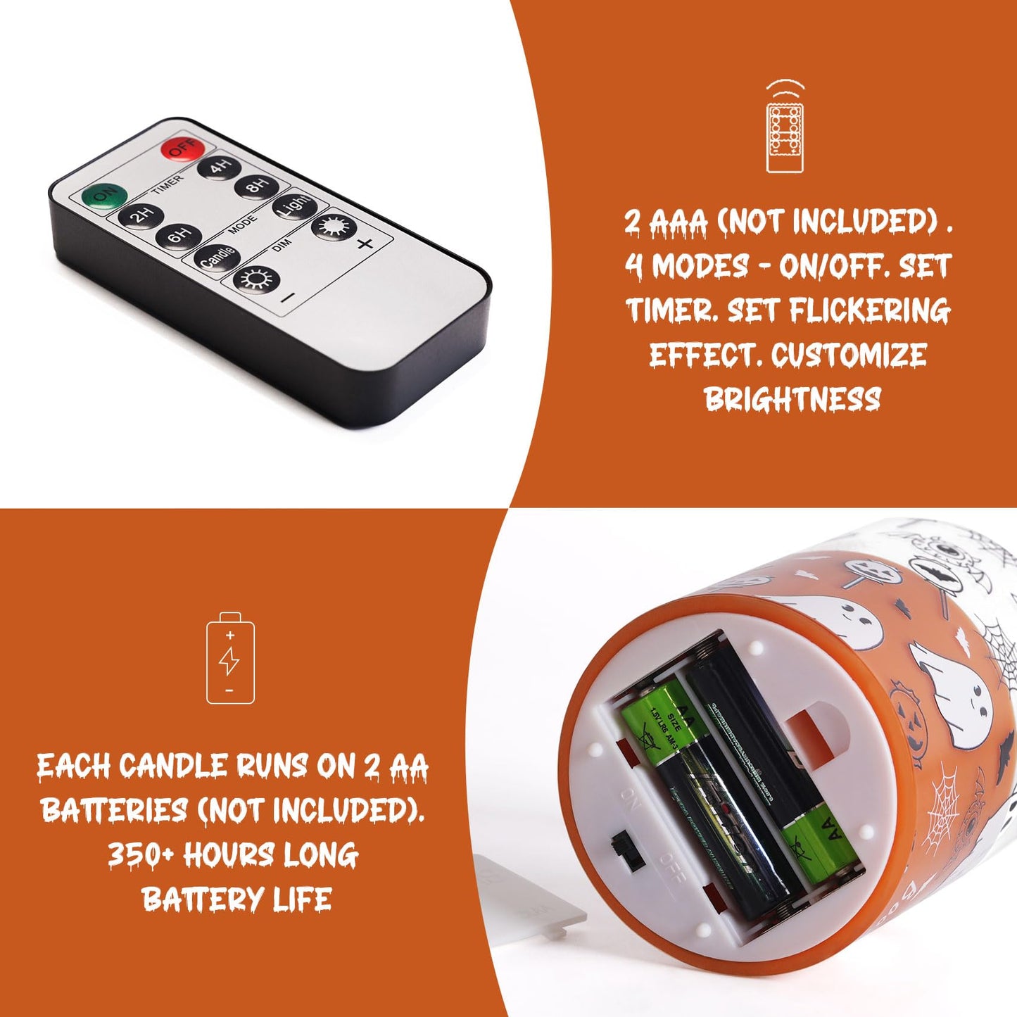 Girimax Orange Halloween Flameless Pillar Candles with Remote, Glass Flickering LED Wax Candles Battery Powered Set of 3