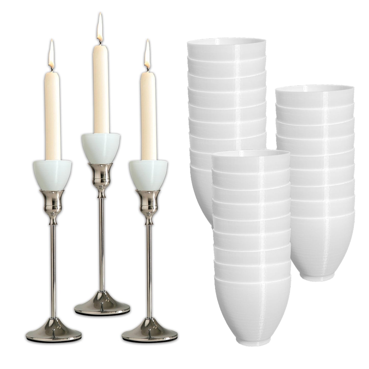 PenKooy 30Pcs Disposable Candle Drip Protectors for Taper Candles, White Plastic Wax Catchers for Candle Holders, No-Clean-Up Unscented Candle Accessories for Wedding Party Home Decor