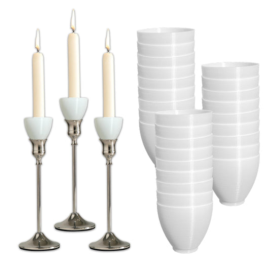 PenKooy 30Pcs Disposable Candle Drip Protectors for Taper Candles, White Plastic Wax Catchers for Candle Holders, No-Clean-Up Unscented Candle Accessories for Wedding Party Home Decor