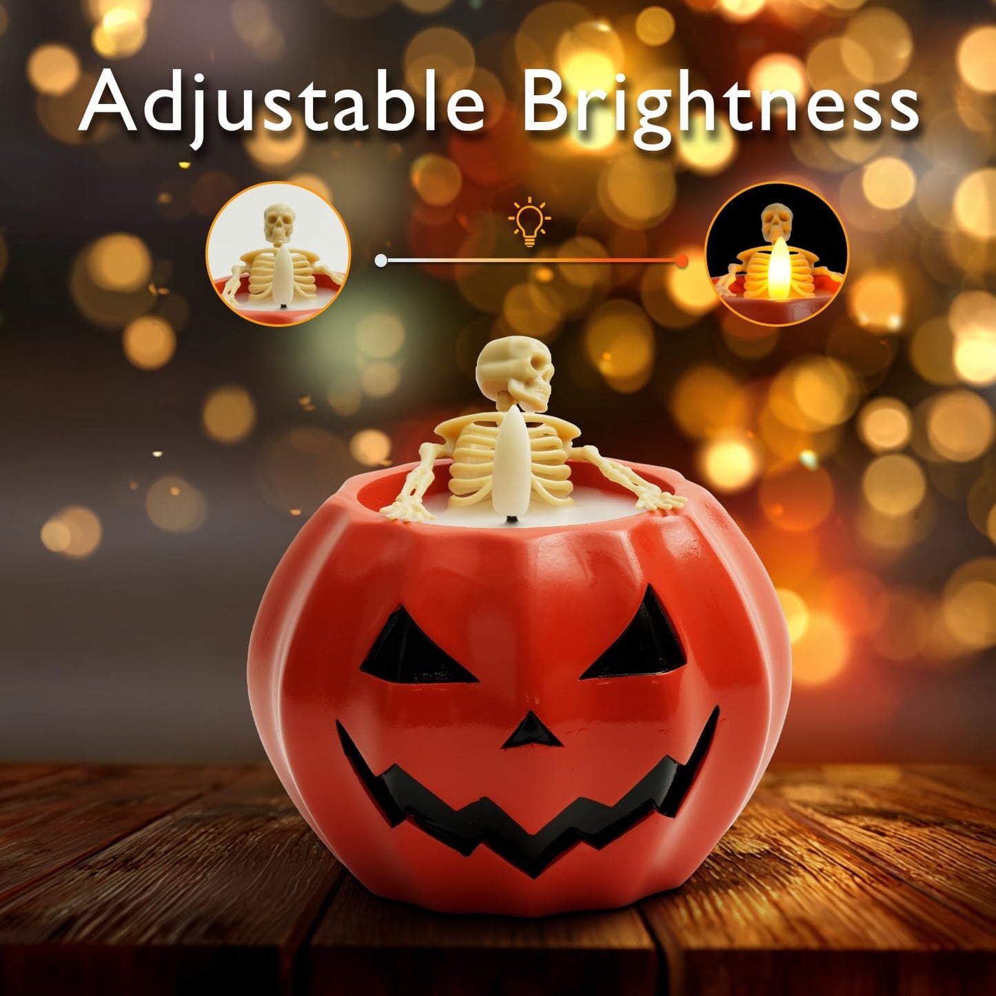 Halloween Decor-Flameless Pumpkin Candles, Real Wax Halloween Skeleton Candles, Flickering Battery Operated Candle with Remote for Gothic Party, Holiday Gift, Home Decor Indoor