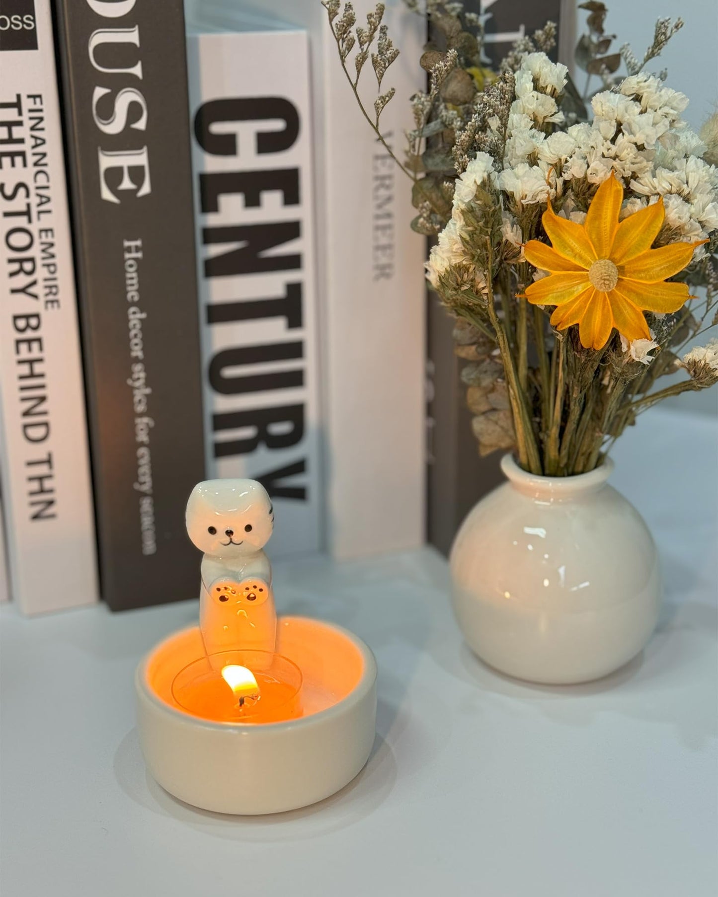 Cat Candle Holder, Cute Cartoon Kitten Scented Candles Candle Lamp, Handmade Ceramic Candlestick,Cartoon Cute Scented Candle Sticks Holder Decor, Gift for Cat Lover - Aromatherapy Candle Included