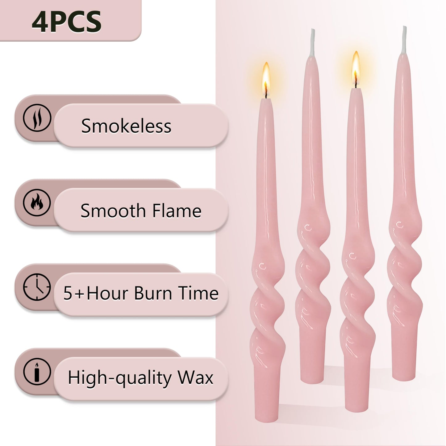Spiral Taper Candles Pink Twisted Candlesticks Handmade Unscented Long Tapered Candle Dripless Pastel candlesticks for Easter Valentine Home Décor Weddings Holiday Gifts
