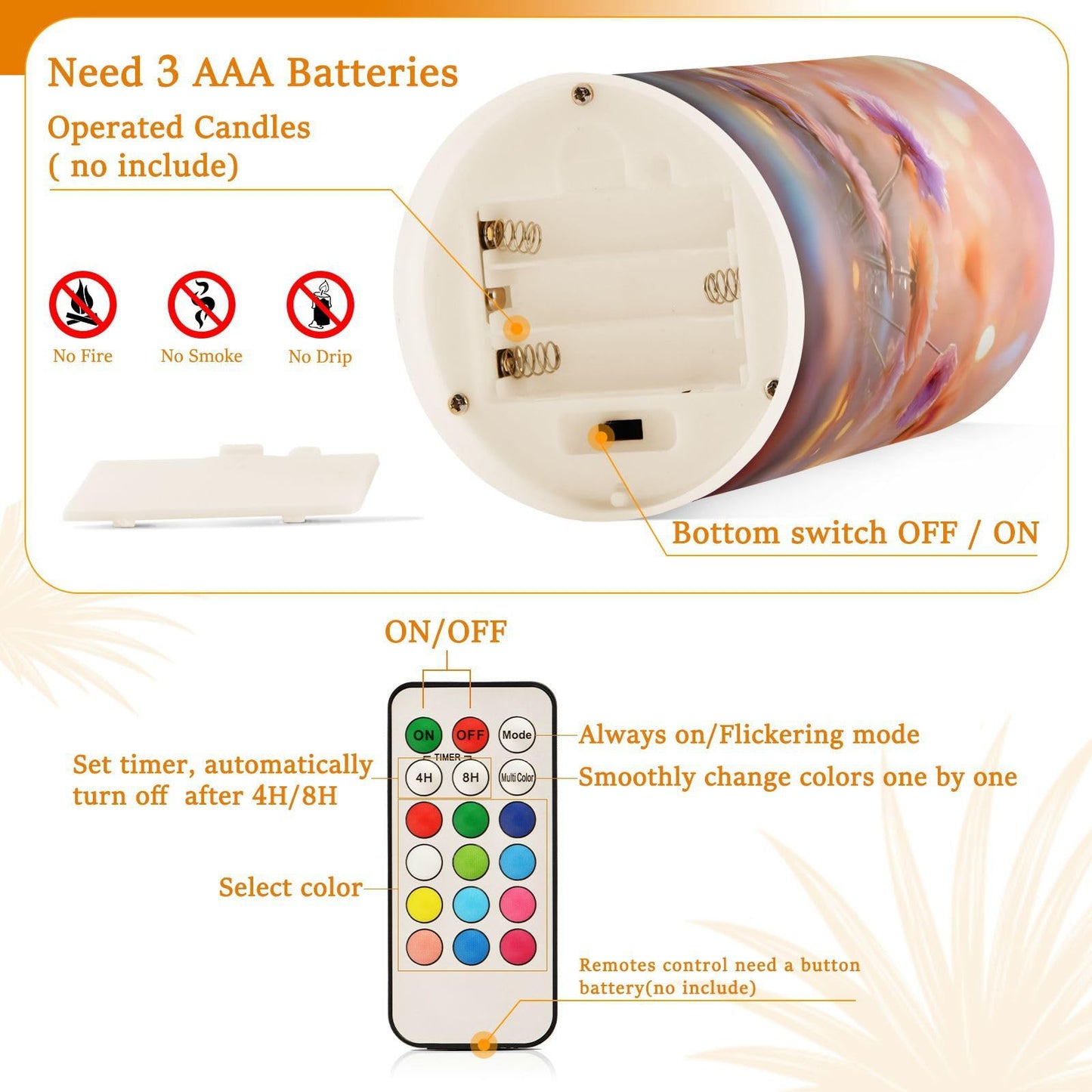 ALAZA Spring Blooming Flowers (2) Flickering Flameless Candles Battery Operated with Remote Timer,Tea Light Candles LED Pillar Votive Candles Set of 2 for Outdoor Indoor Decorations