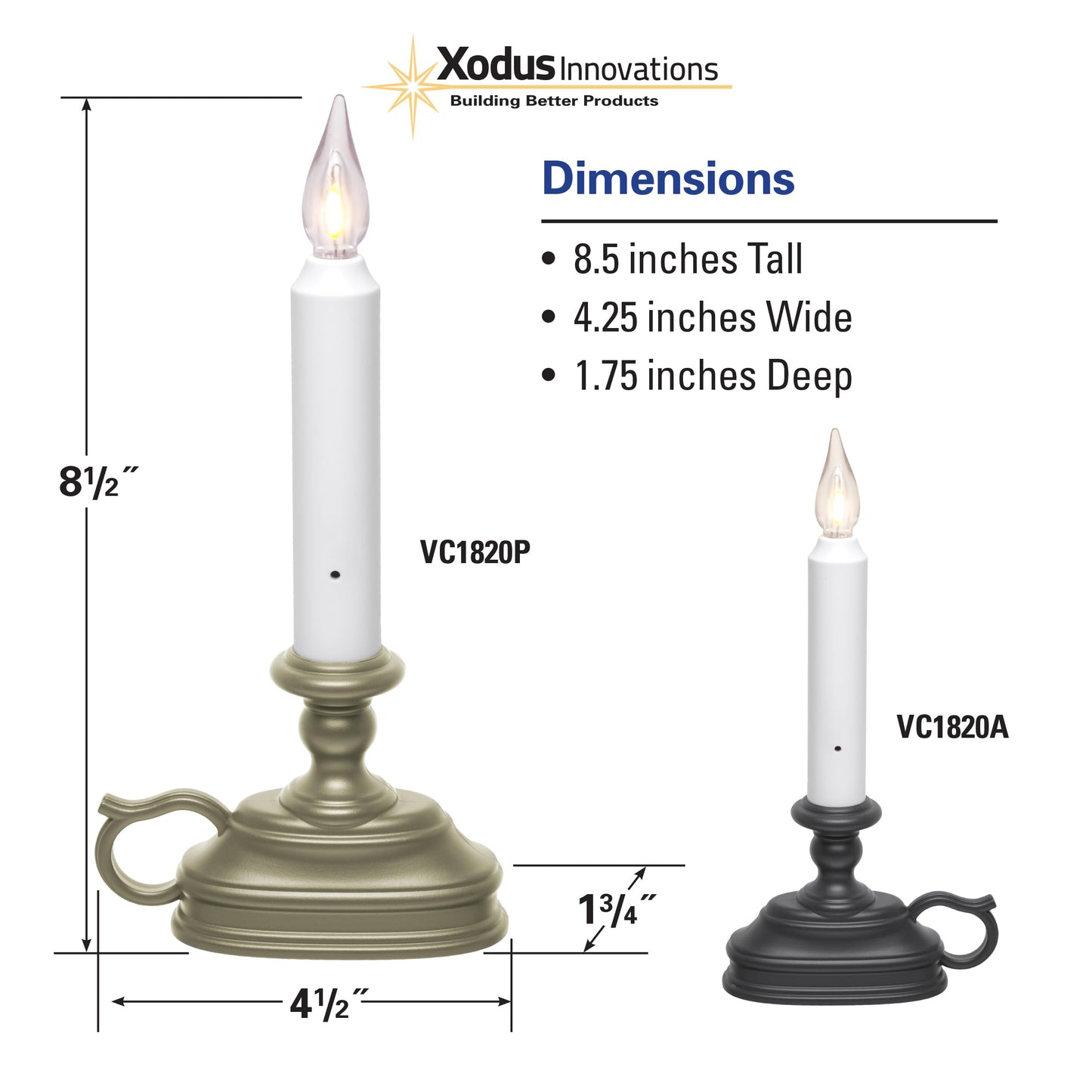VC1820P 8.5 inch Battery Operated Vintage Filament LED Flameless Window Candle with Dusk to Dawn Timer and 3 Flame Settings, Silver