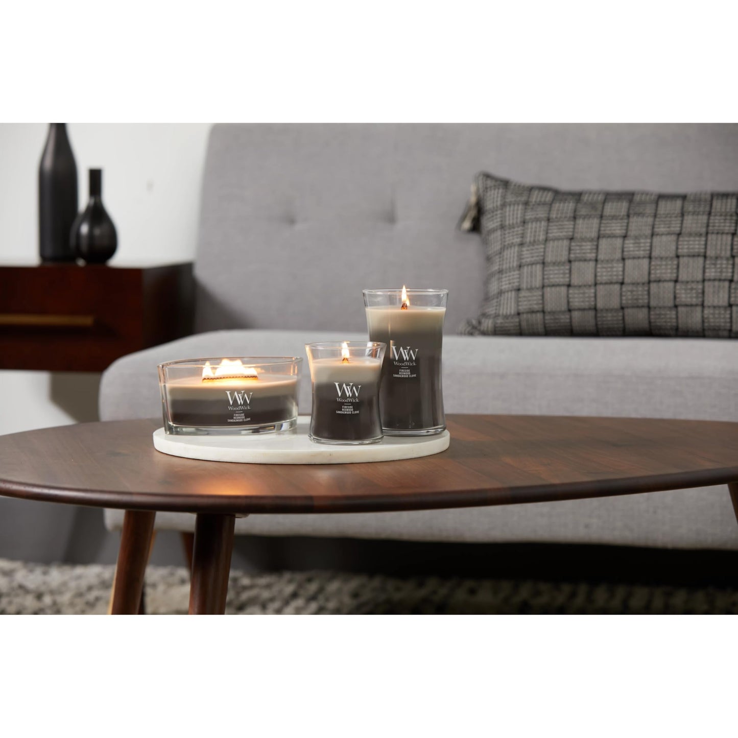 WoodWick Warm Woods Trilogy Holiday Candle Gifts for Women and Men, 21.5 oz Large Hourglass Trilogy Candle with Crackling Wick