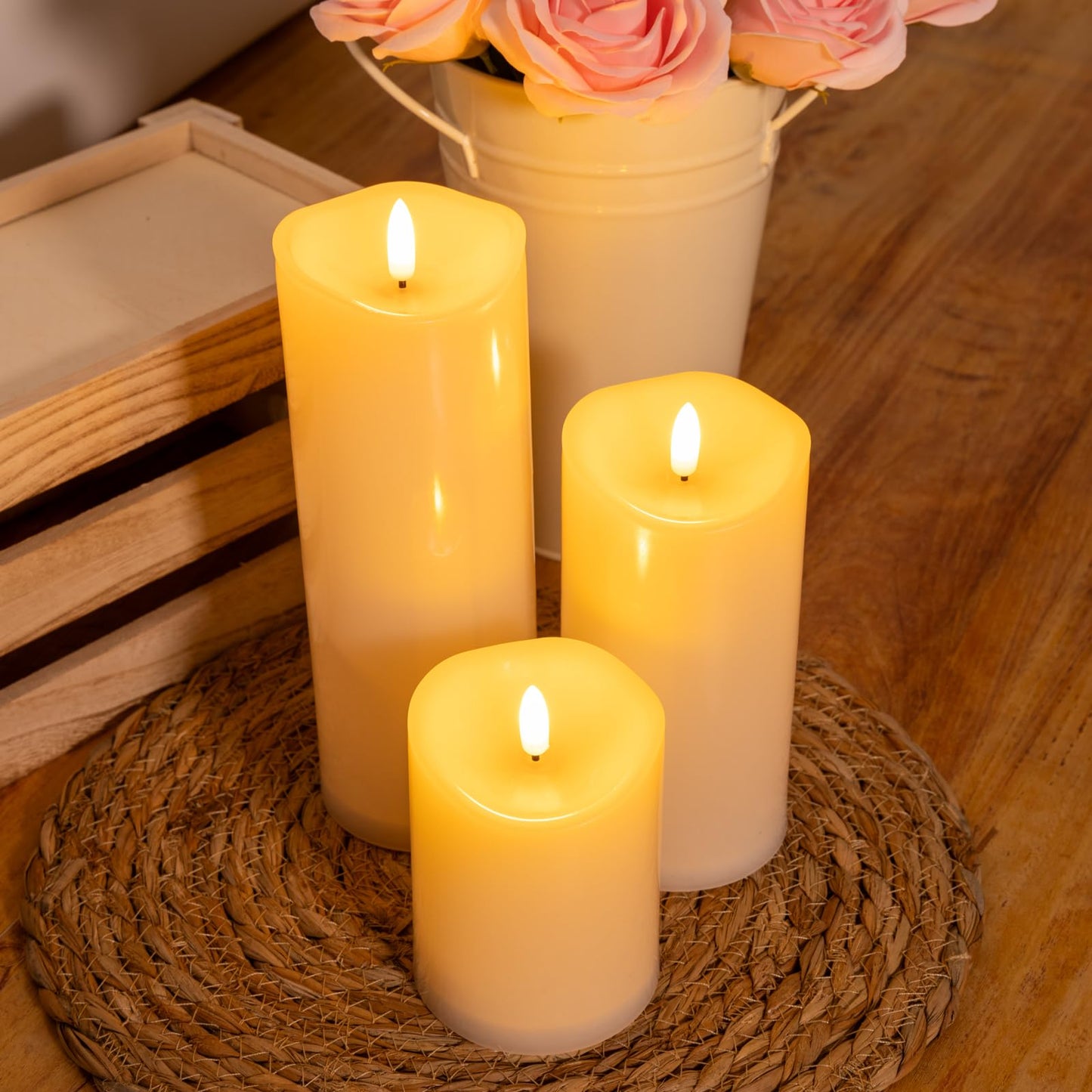 Outdoor Flameless Candles with Remote Timer - Waterproof Realistic Flickering LED Pillar Electric Battery Operated Fake Candle for Home Patio Wedding Fireplace Decor - Ivory 3 Pack (D3”H4”6”8”)