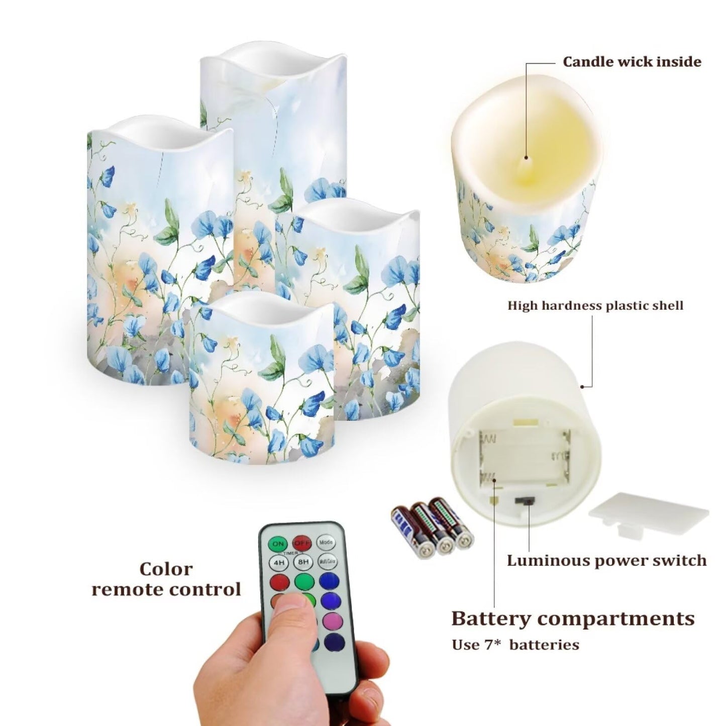 Ystardream Blue Flower Led Flameless Candles Valentine's Day Decorations Electric Christmas Candles for Windows,Unscented,Safe for Families with Pet(s) or Young Child(ren)