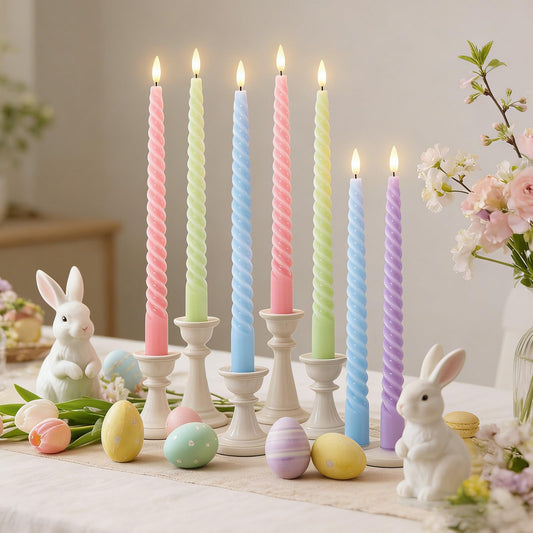 Whaline 8Pcs 10 Inch Easter Pastel Spiral Taper Candles Dripless Twisted Wax Candles Long Unscented Candle Sticks for Spring Home Party Dining Table Supplies