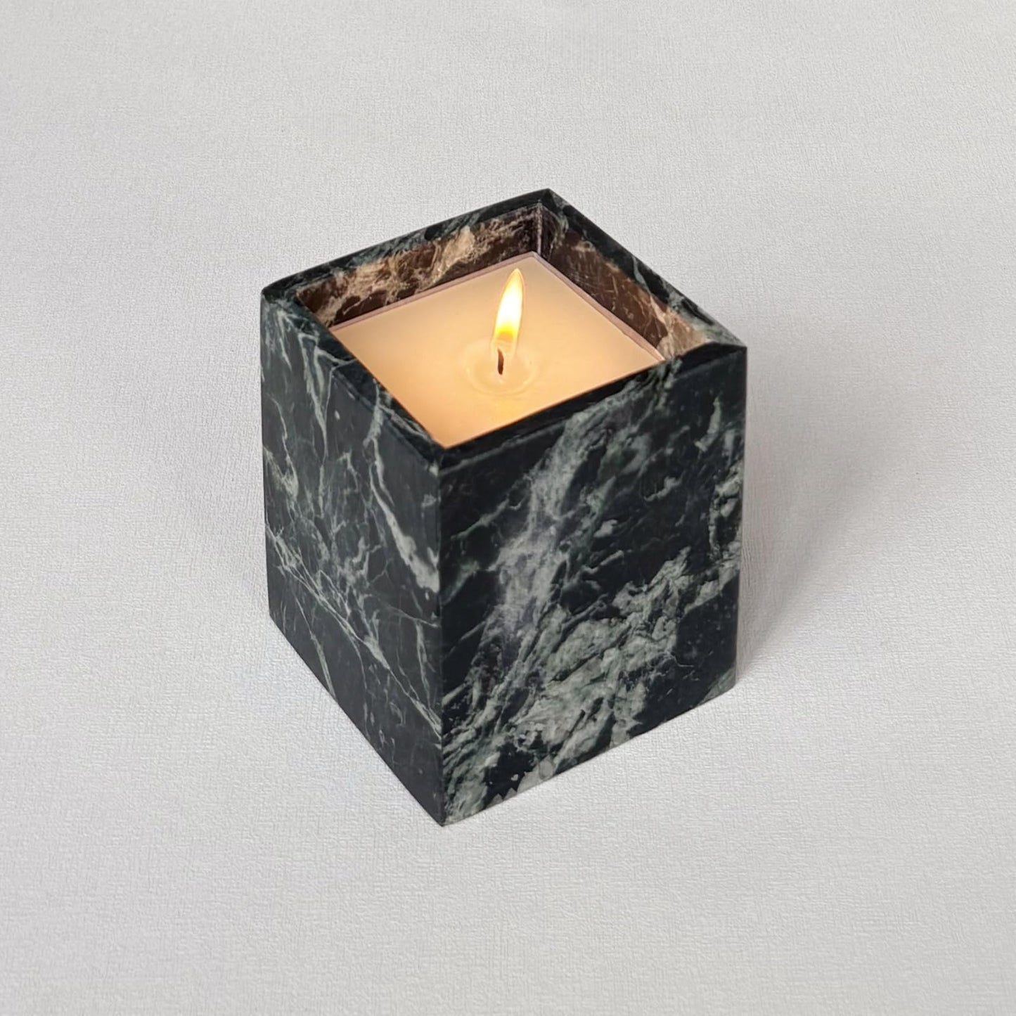StonePlus Natural Marble Stone Square Storage Container Empty Vessel Holder Cup for Candle/Pens/Sundries items (Dark Flower Green)